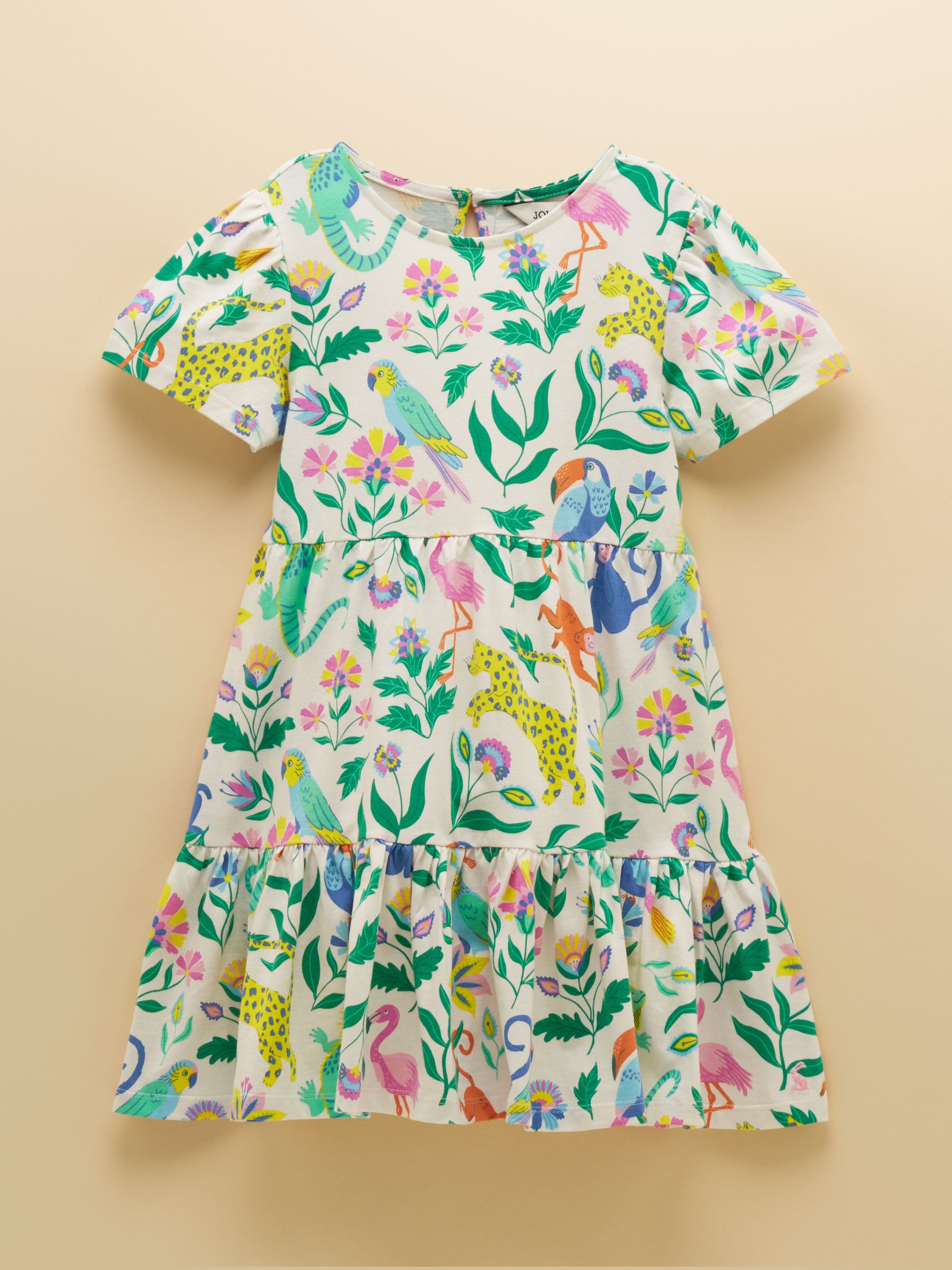 Girls' Nellie Jungle Print Short Sleeve Tiered Jersey Dress - Image 1 of 5