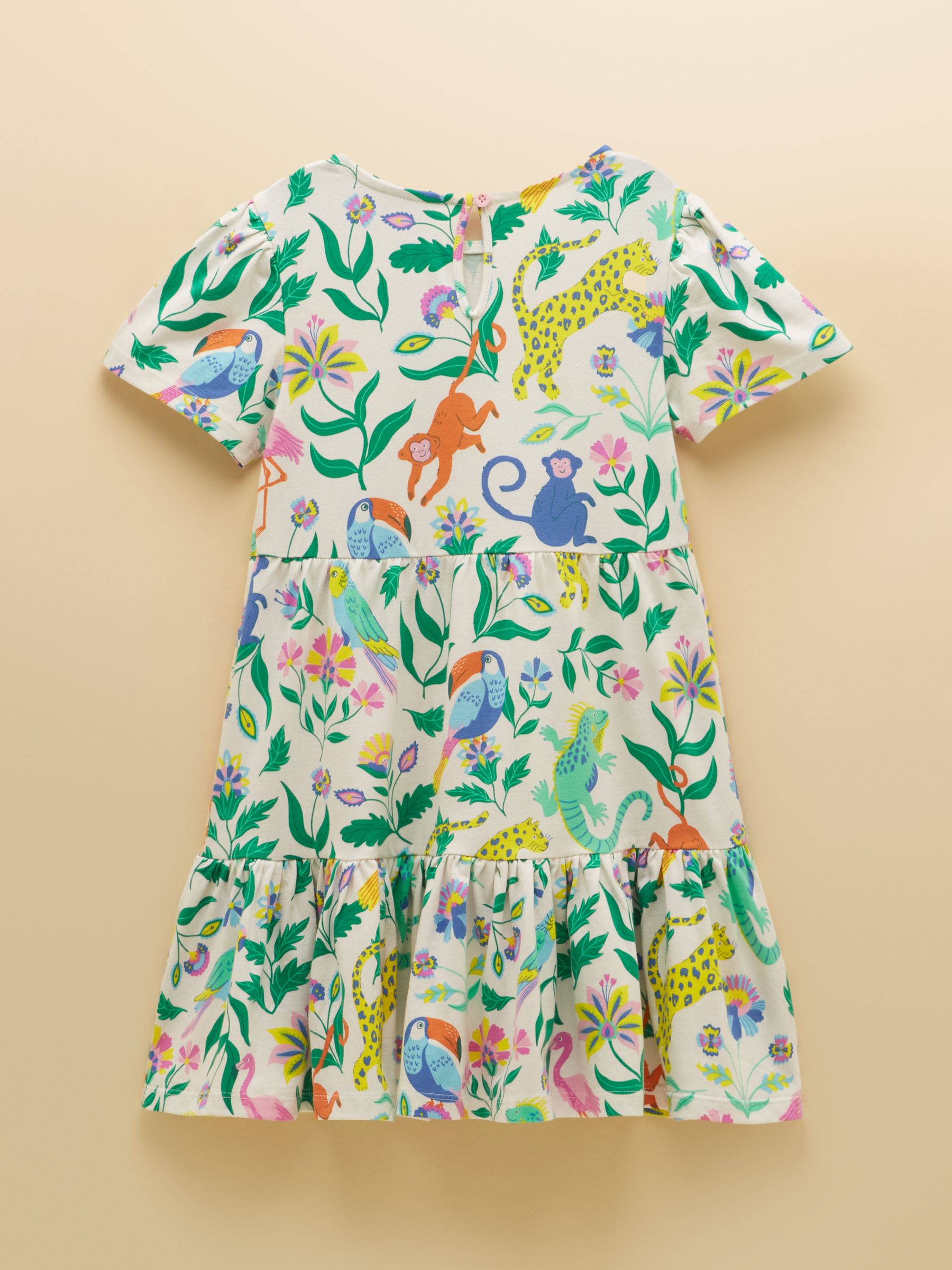 Girls' Nellie Jungle Print Short Sleeve Tiered Jersey Dress - Image 2 of 5