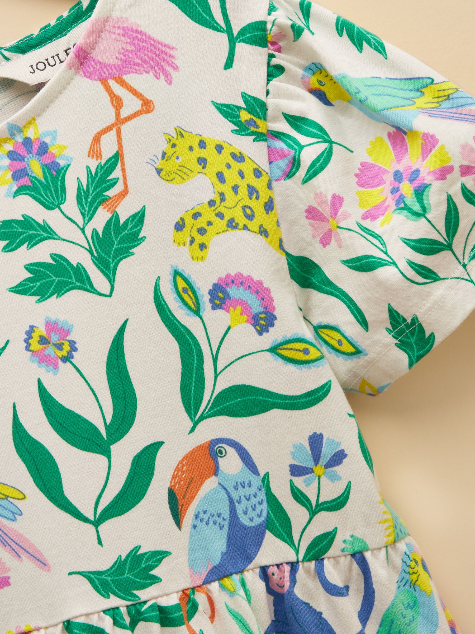 Girls' Nellie Jungle Print Short Sleeve Tiered Jersey Dress - Image 6 of 7