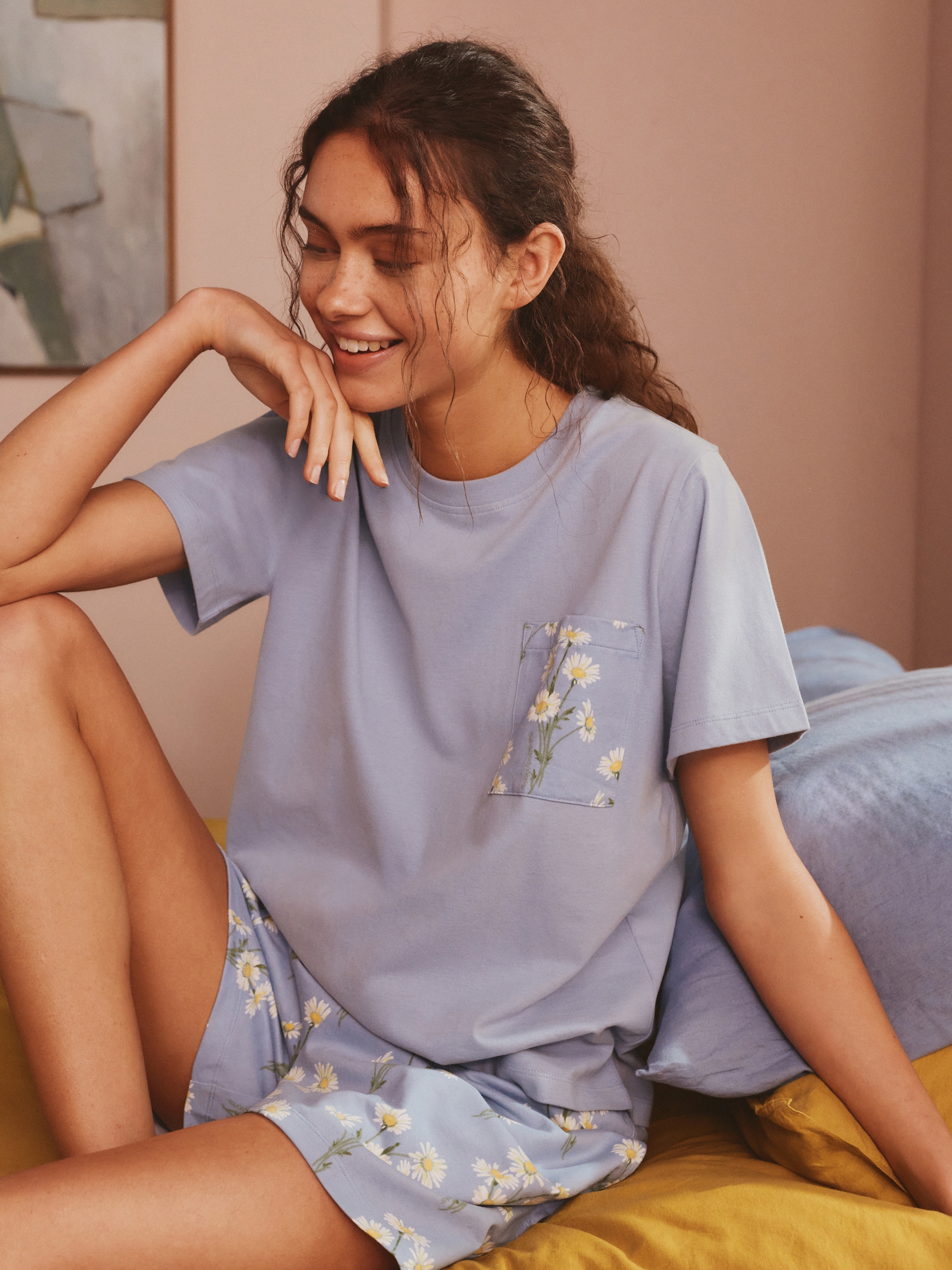 Blue Gingham Daisies Short Pyjamas Set 2 Pack - Image 3 of 15