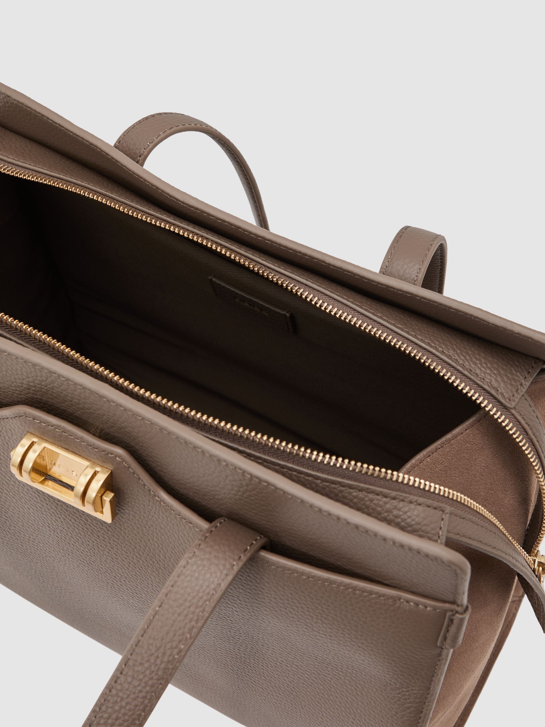 Grained Leather Tote Bag in Taupe - image 4