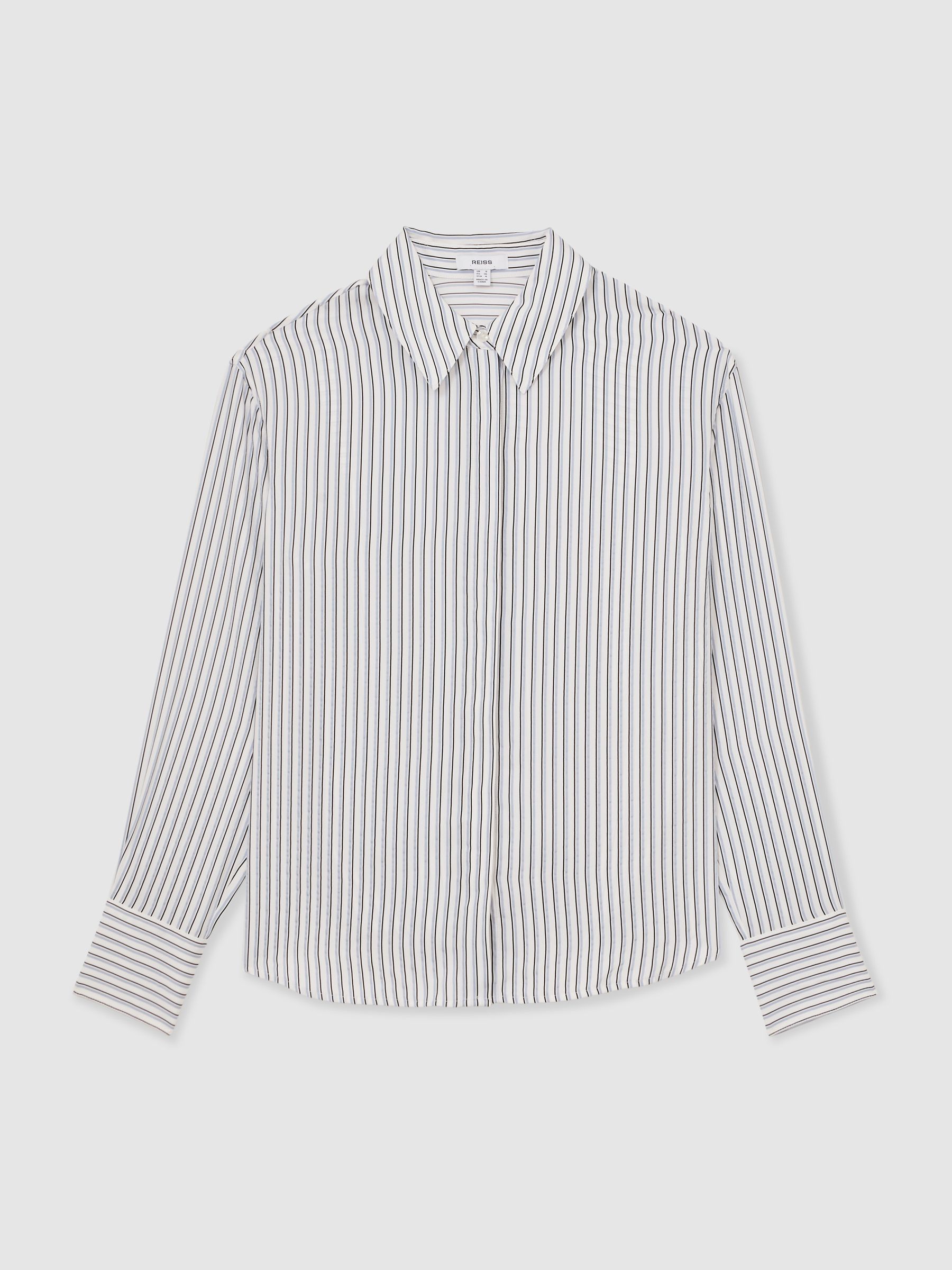 Stripe Concealed-Placket Shirt in Blue/Ivory - image 1