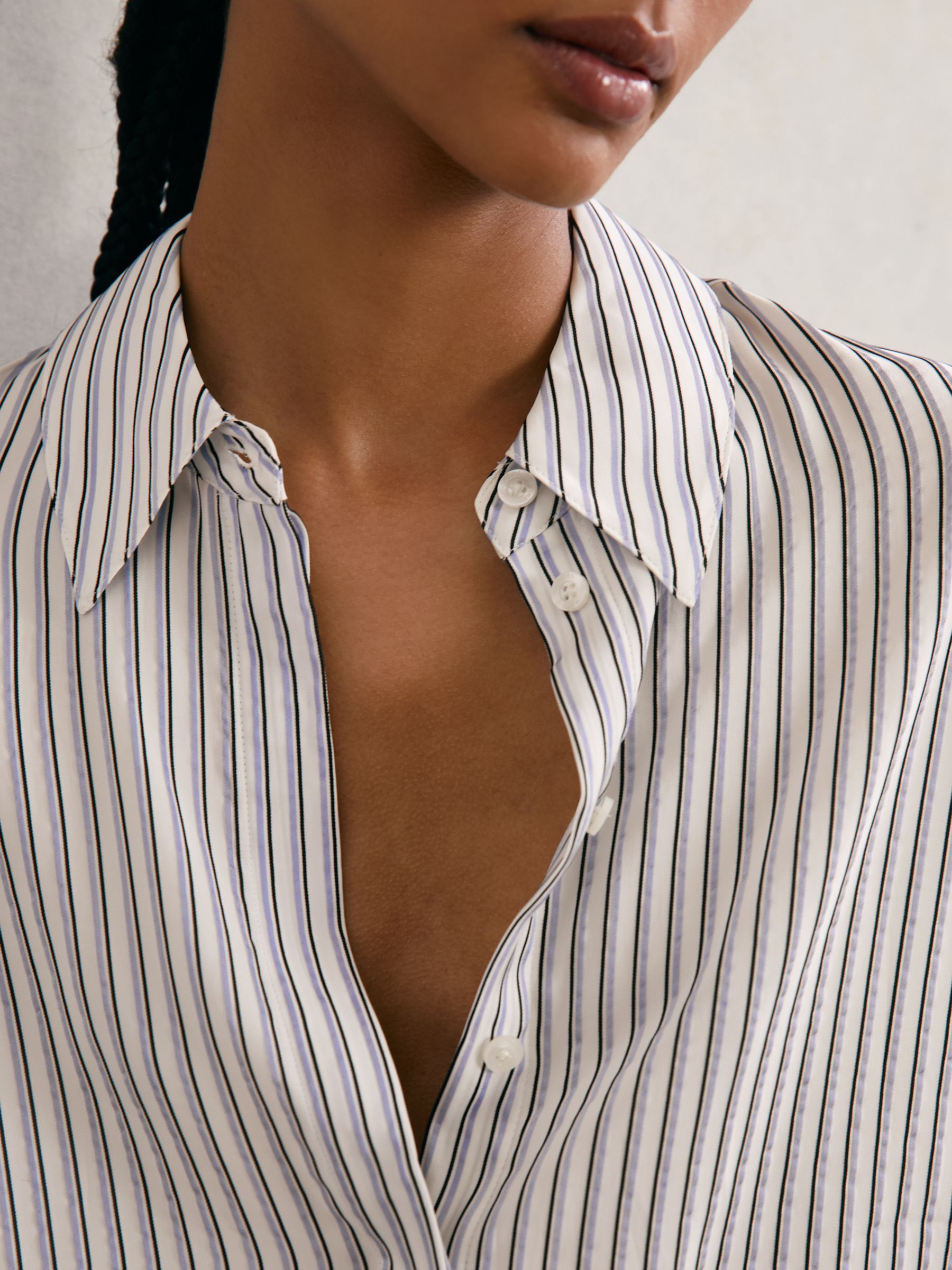 Stripe Concealed-Placket Shirt in Blue/Ivory - image 5