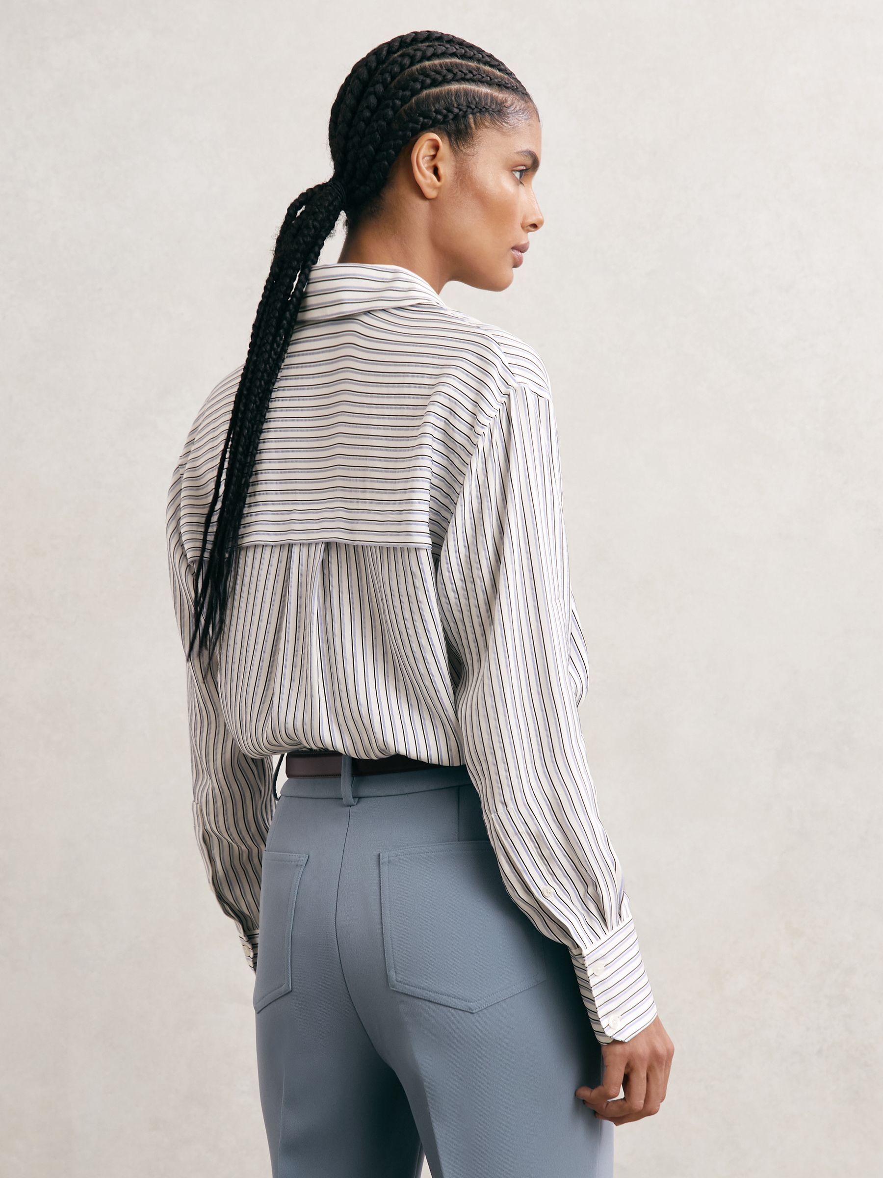 Stripe Concealed-Placket Shirt in Blue/Ivory - image 4