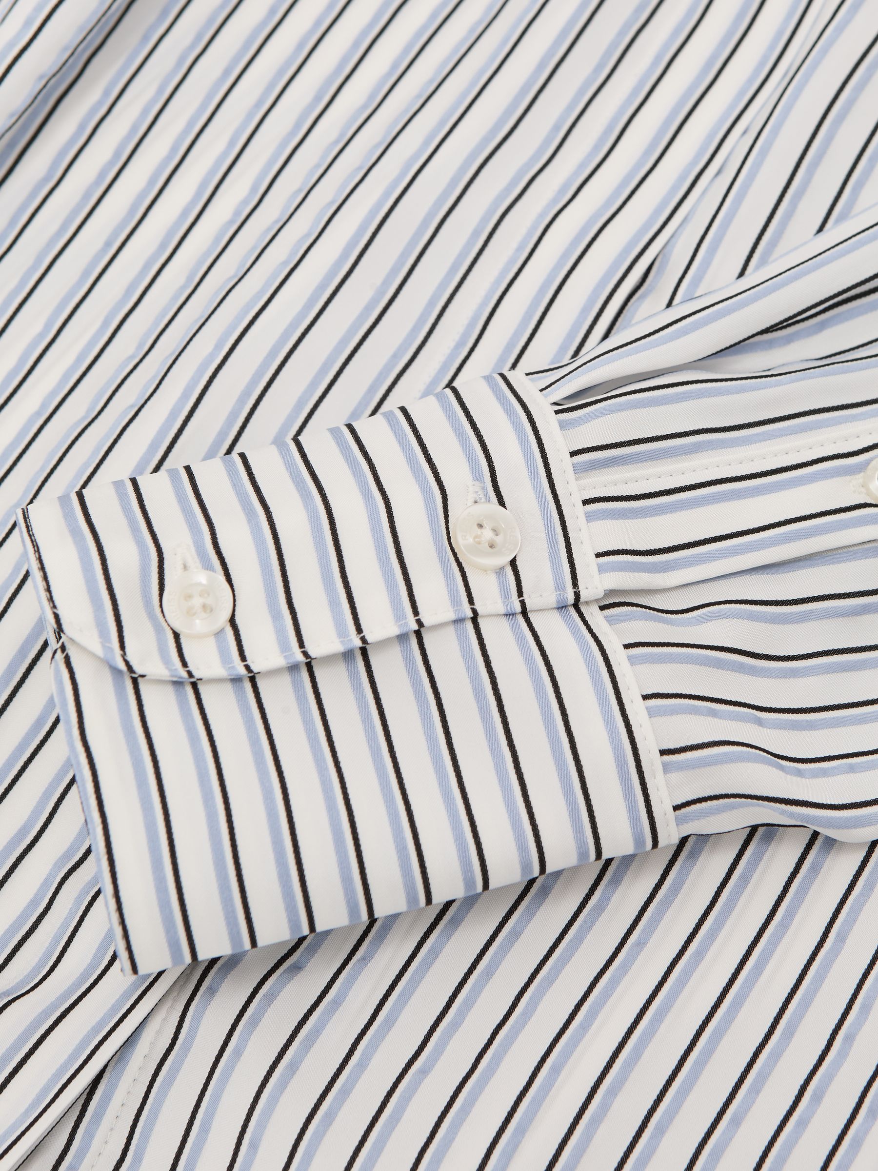 Stripe Concealed-Placket Shirt in Blue/Ivory - image 3
