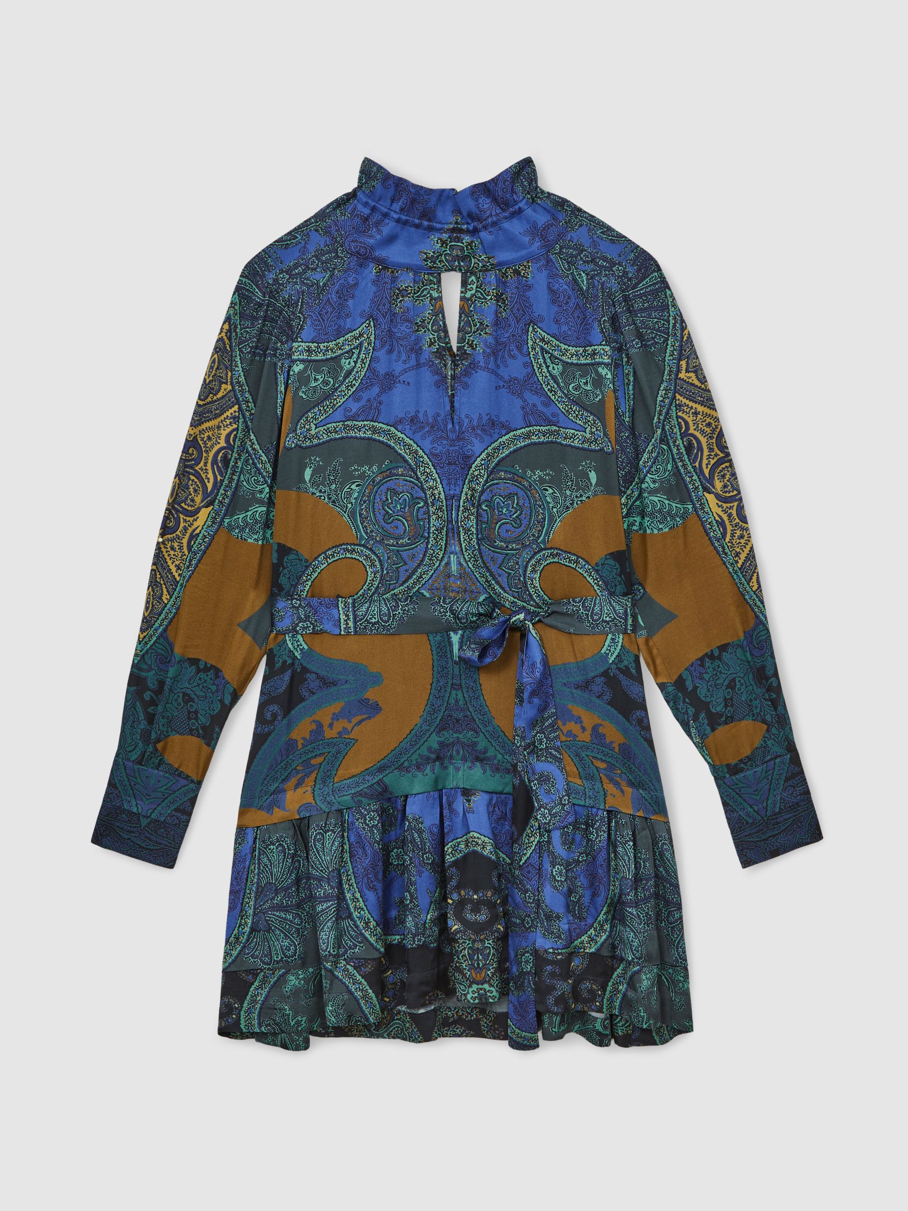Paisley-Print Belted Mini Dress in Blue - Image 2 of 7