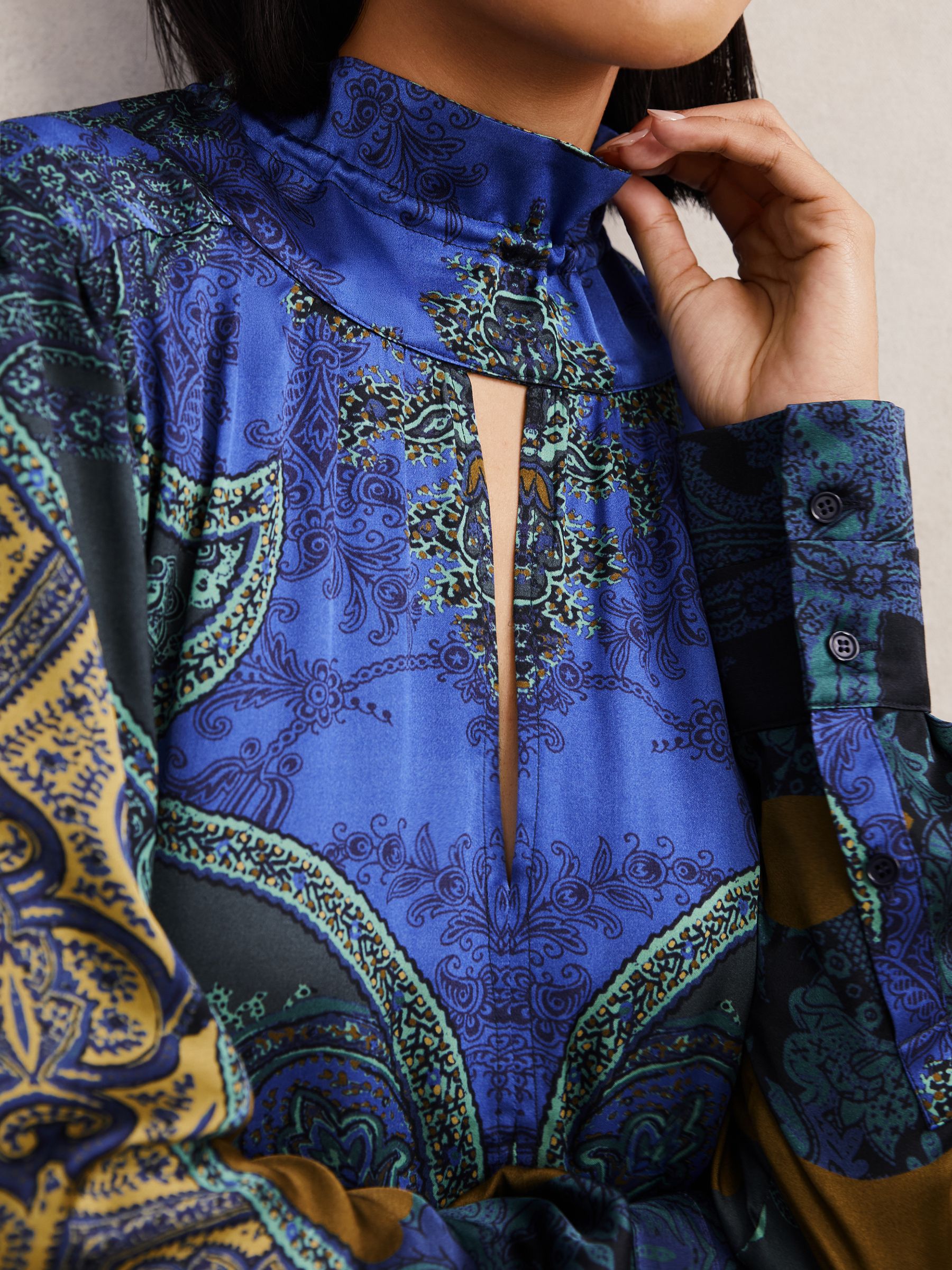 Paisley-Print Belted Mini Dress in Blue - image 5