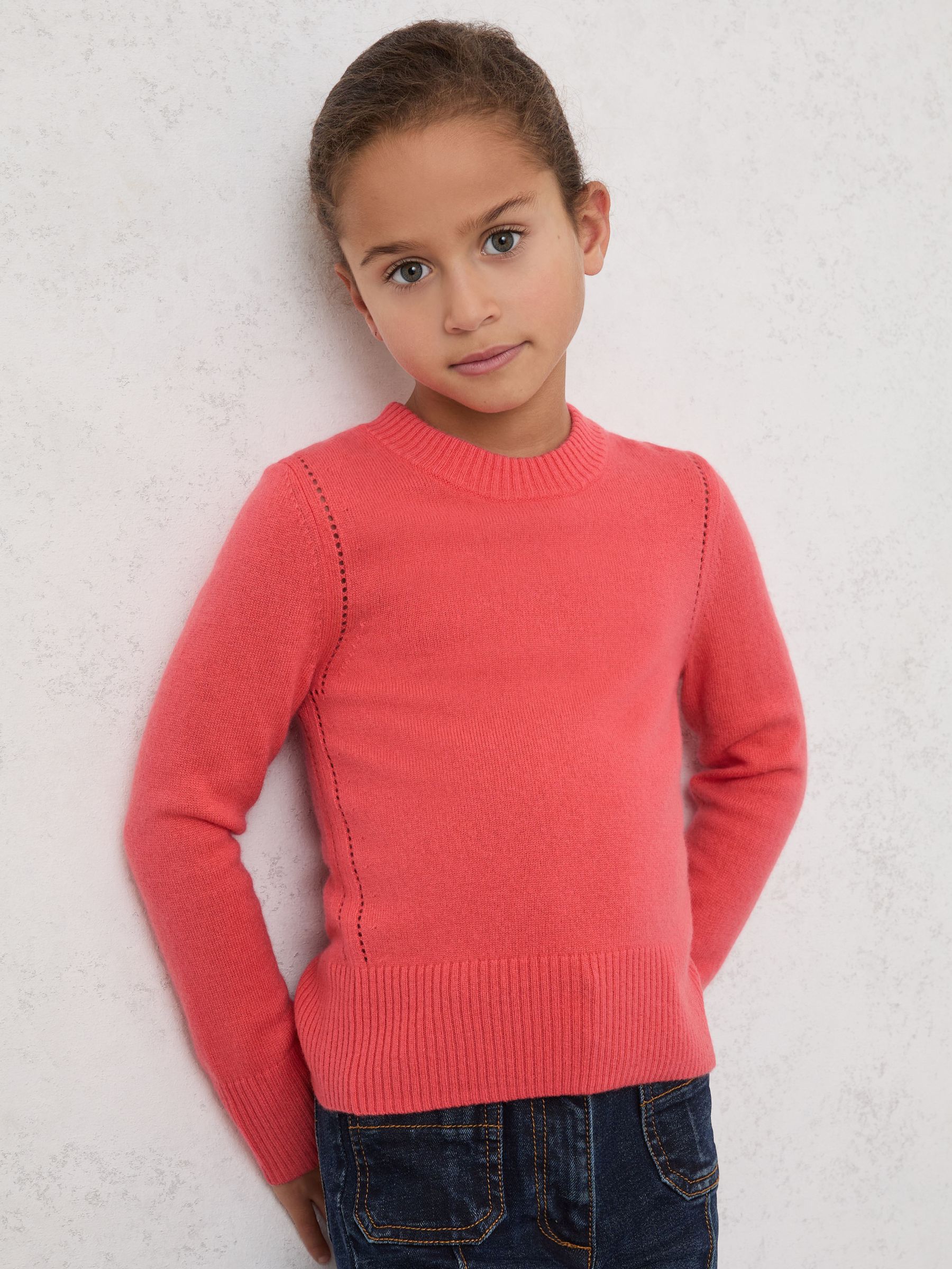 Wool-Blend Open-Stitch Jumper with Cashmere in Coral - Image 3 of 5
