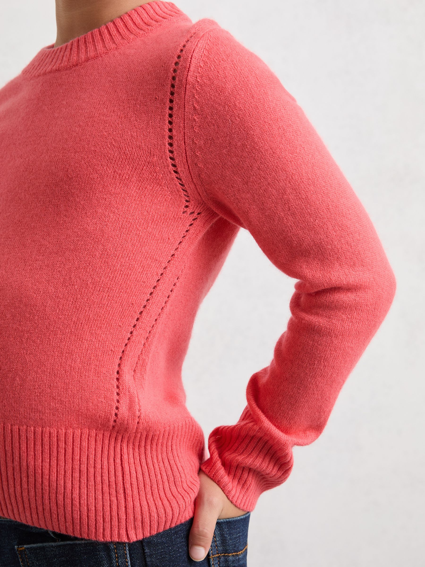 Wool-Blend Open-Stitch Jumper with Cashmere in Coral - Image 4 of 5