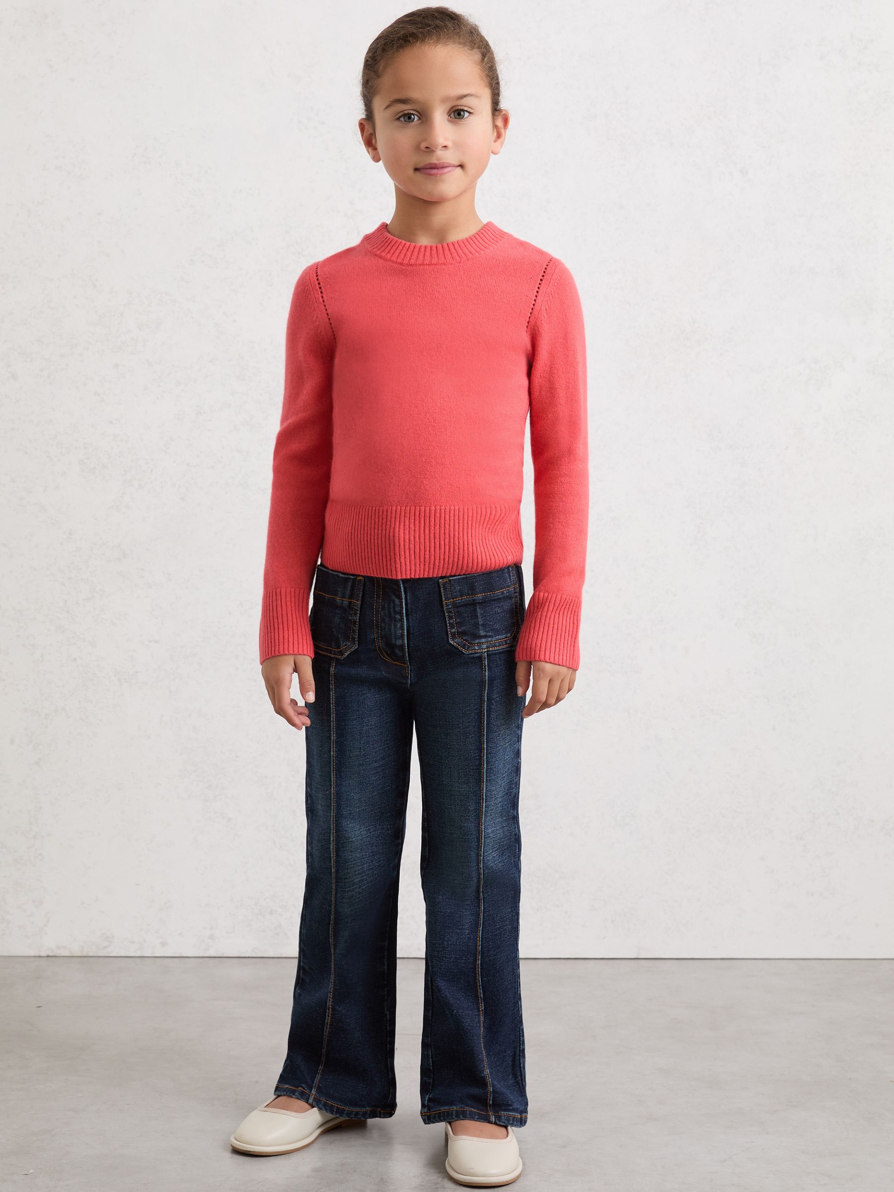 Wool-Blend Open-Stitch Jumper with Cashmere in Coral - Image 3 of 5