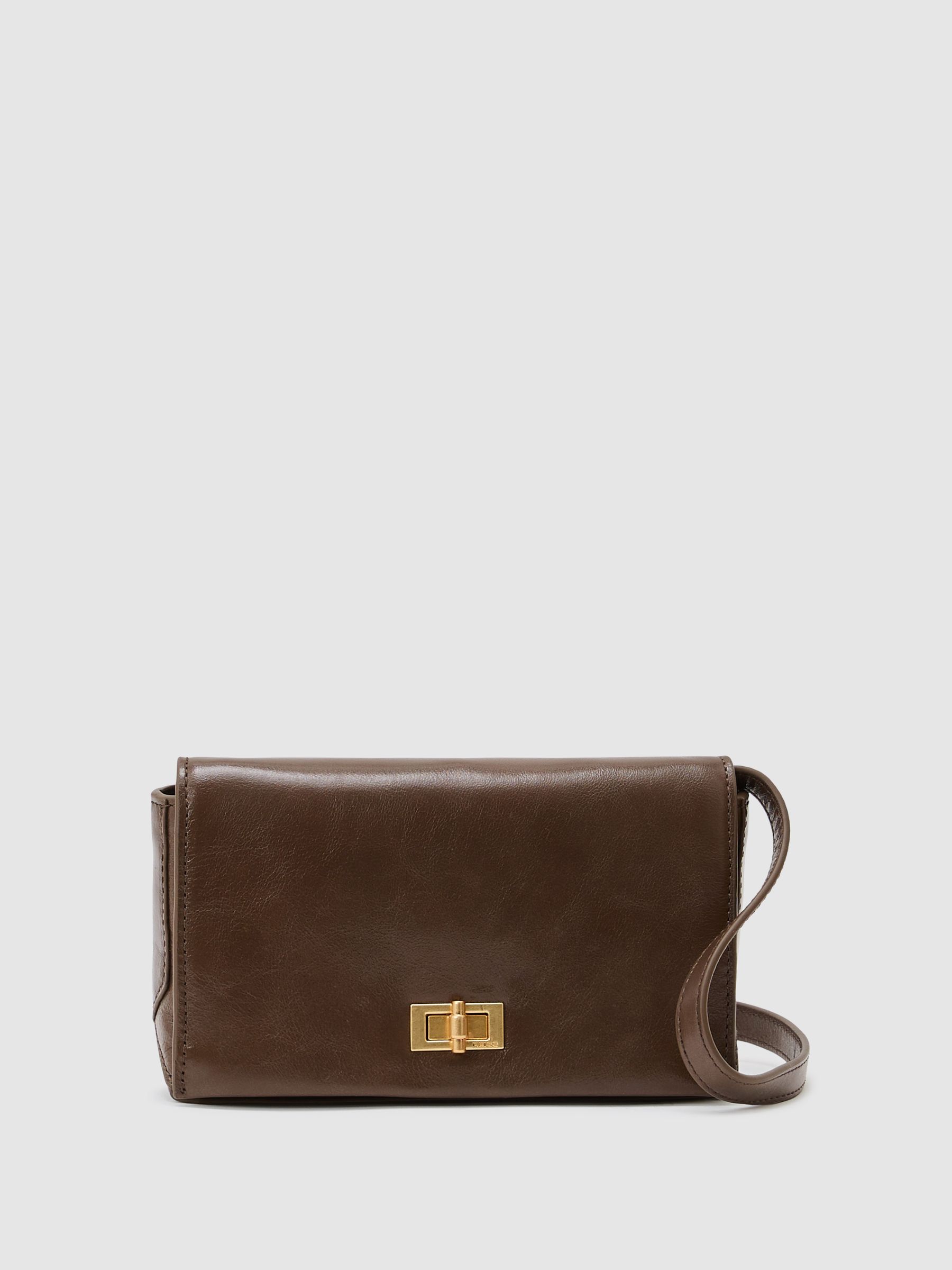 Leather Twist-Lock Shoulder Bag in Taupe - image 1