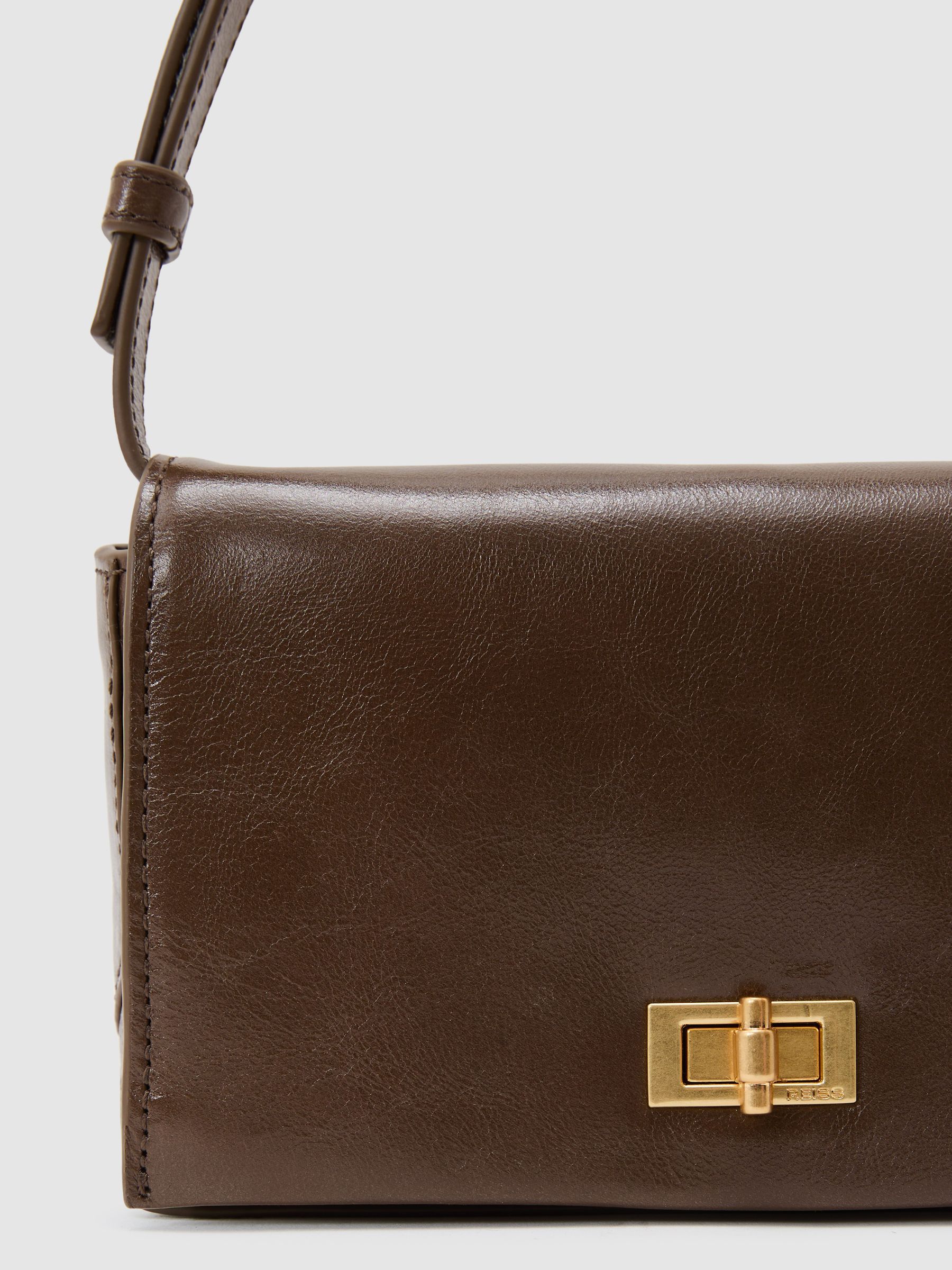 Leather Twist-Lock Shoulder Bag in Taupe - Image 5 of 7