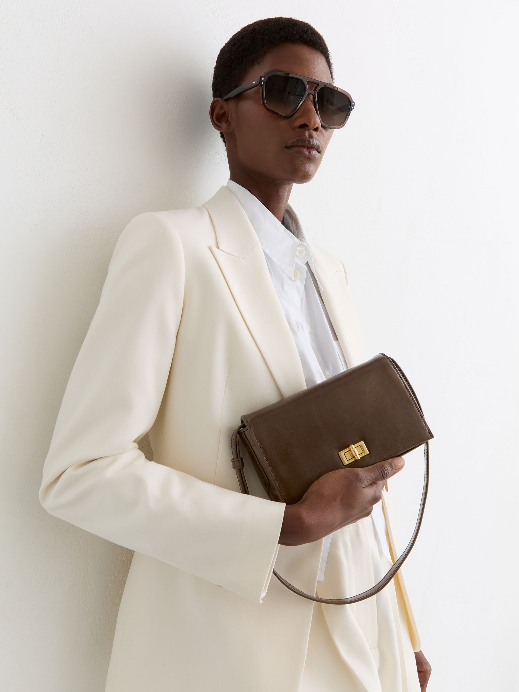 Leather Twist-Lock Shoulder Bag in Taupe - image 2