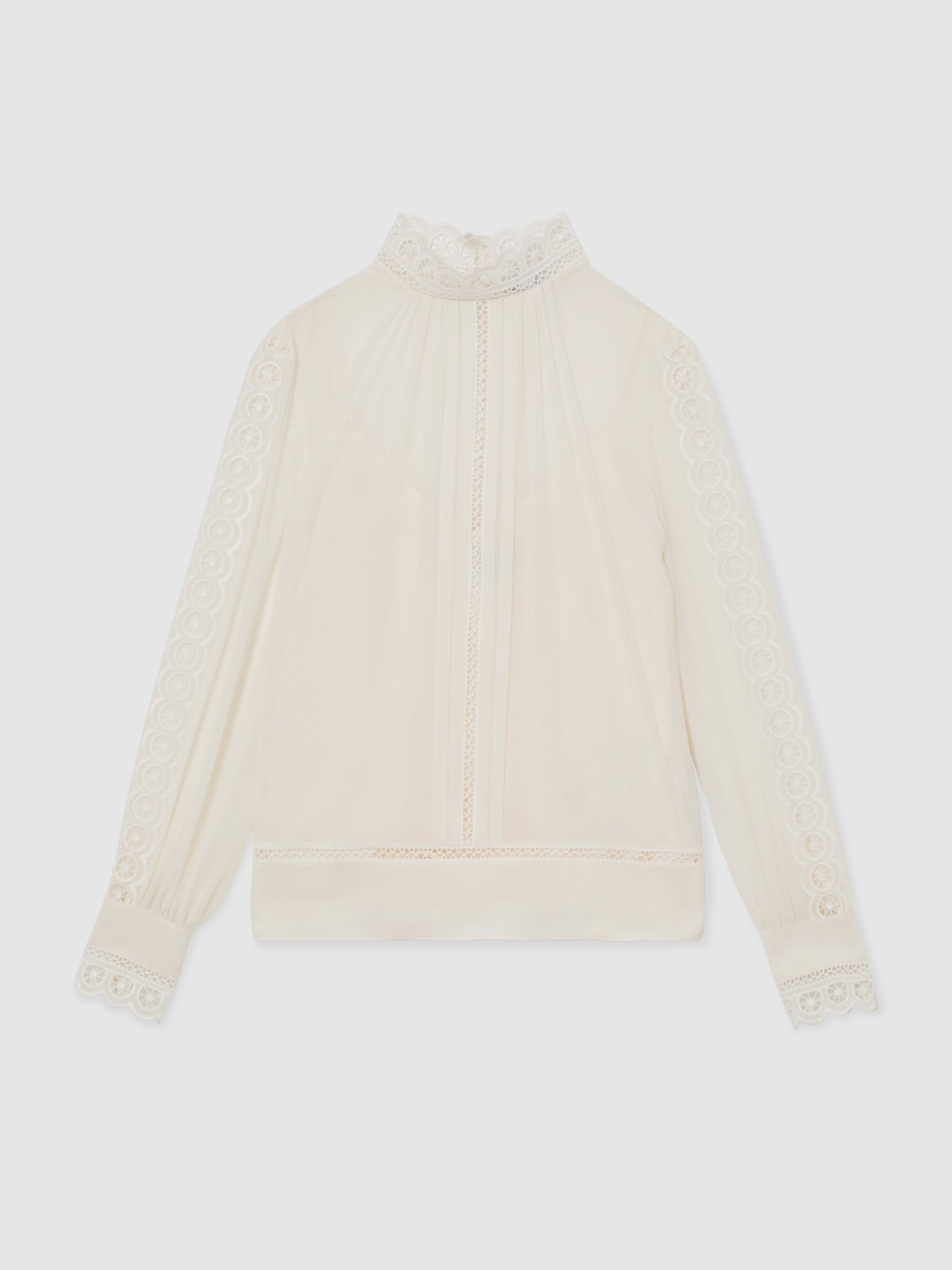 Lace-Trim Sheer Blouse in Cream - Image 2 of 6