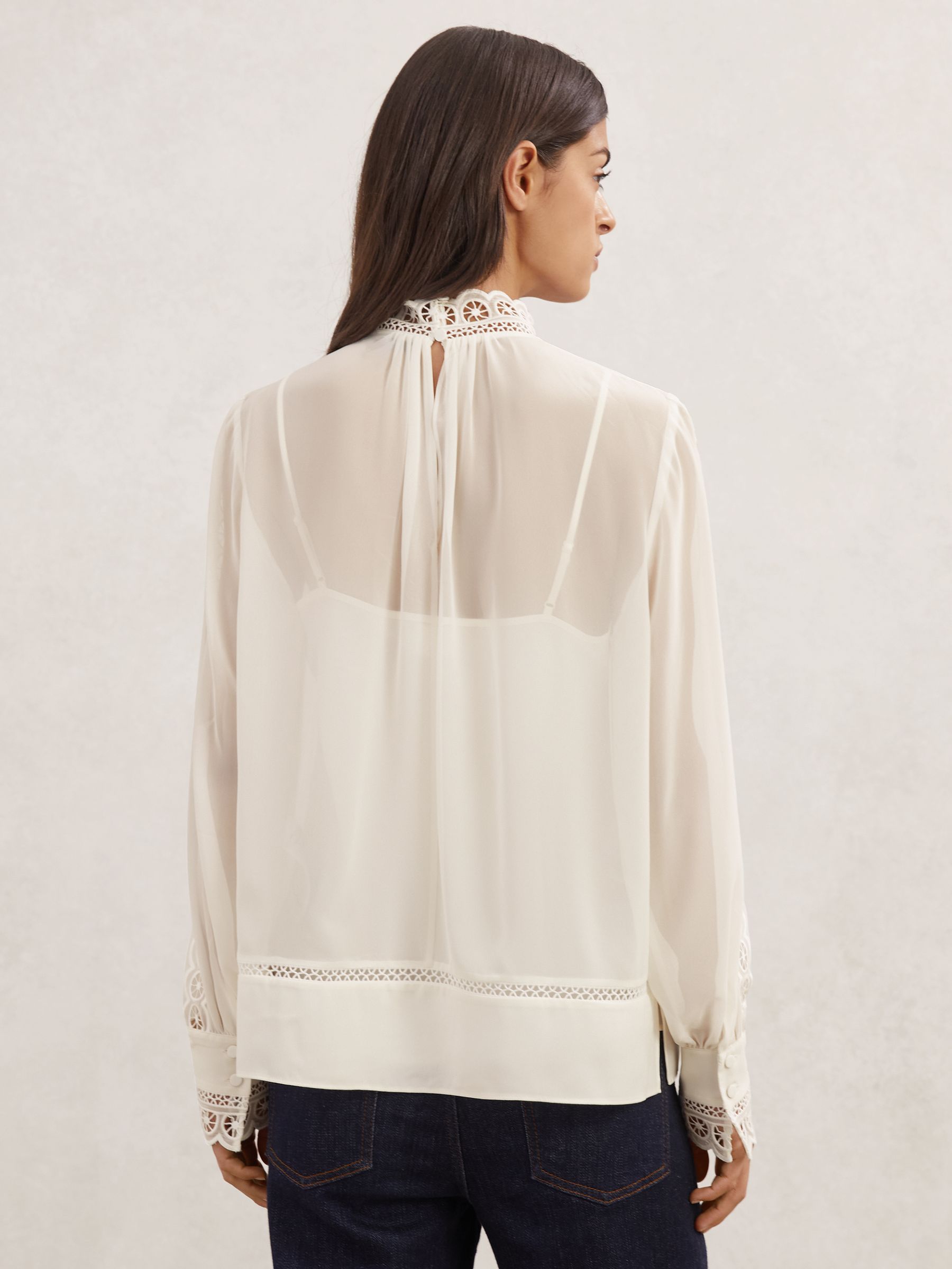 Lace-Trim Sheer Blouse in Cream - image 4
