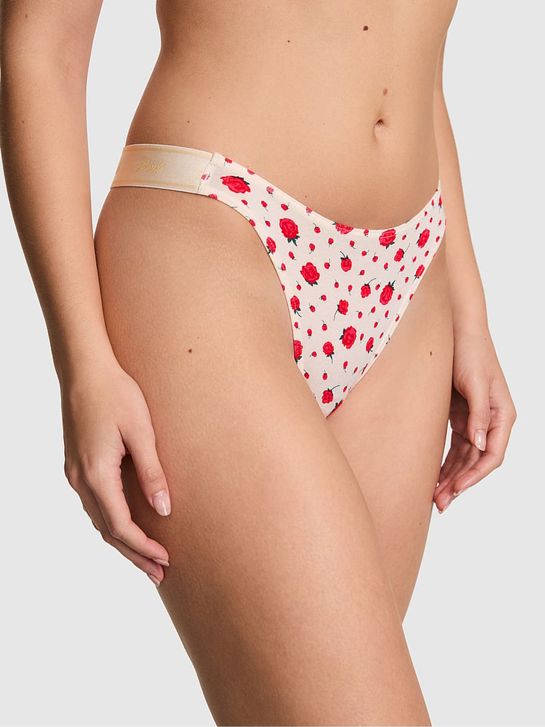 Winter White Roses Thong Cotton Logo Knickers - Image 1 of 2