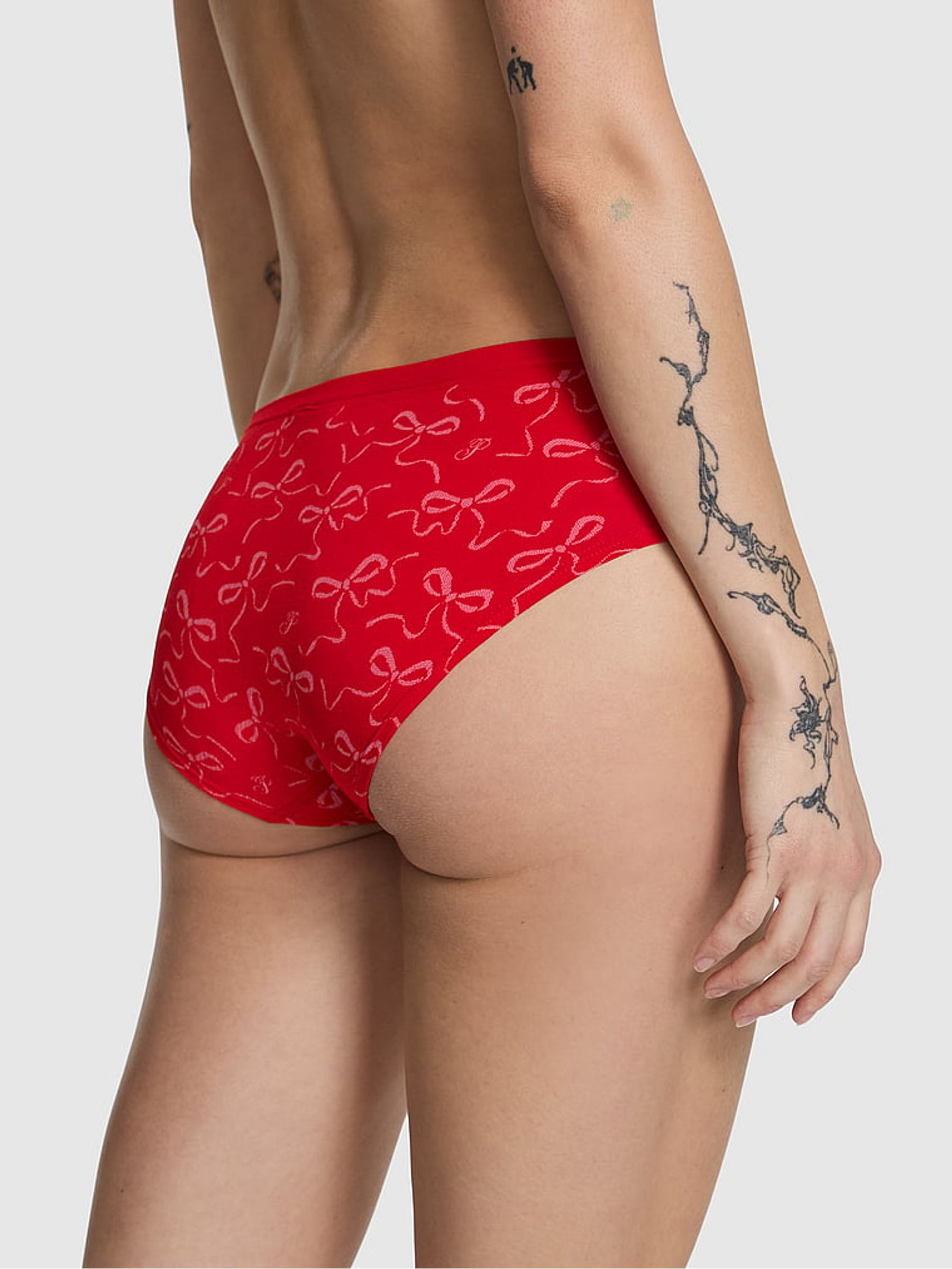 Bright Vermillion Red Bow Print Hipster Seamless Knickers - Image 2 of 2