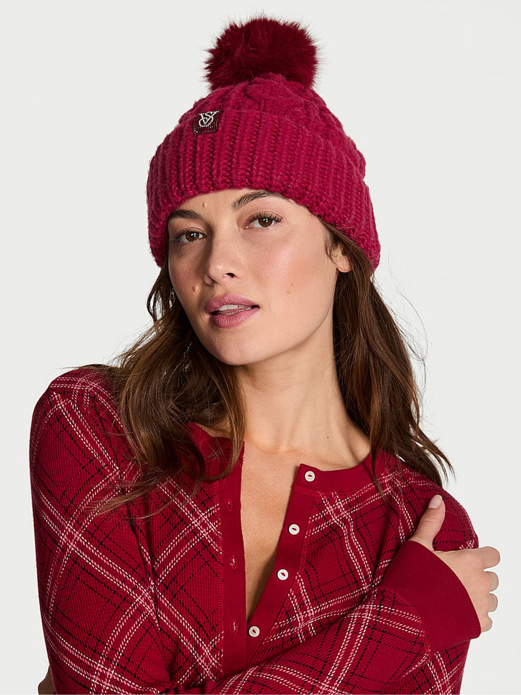 Red Lacquer Knit Beanie Hat - Image 1 of 3