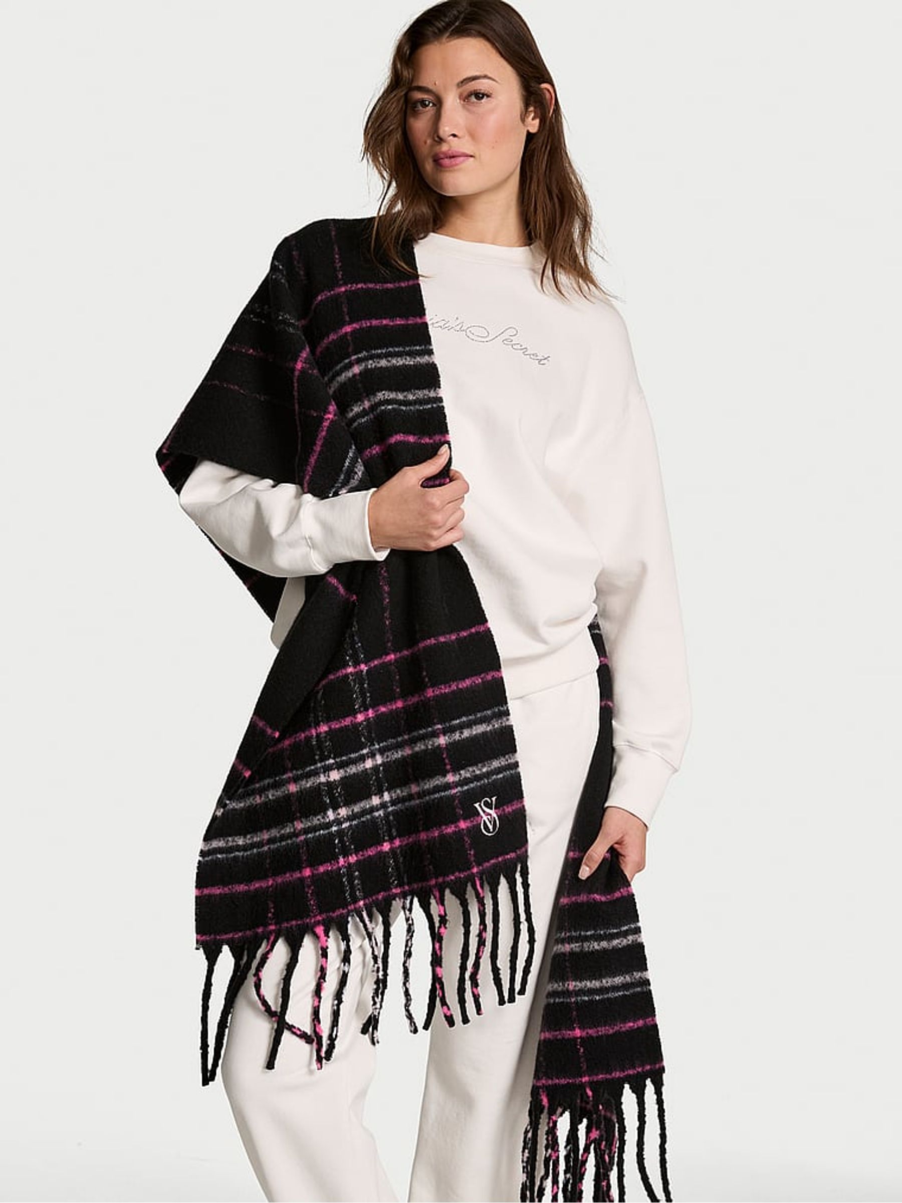 Black Tartan Cosy Blanket Scarf | Victoria's Secret Ireland