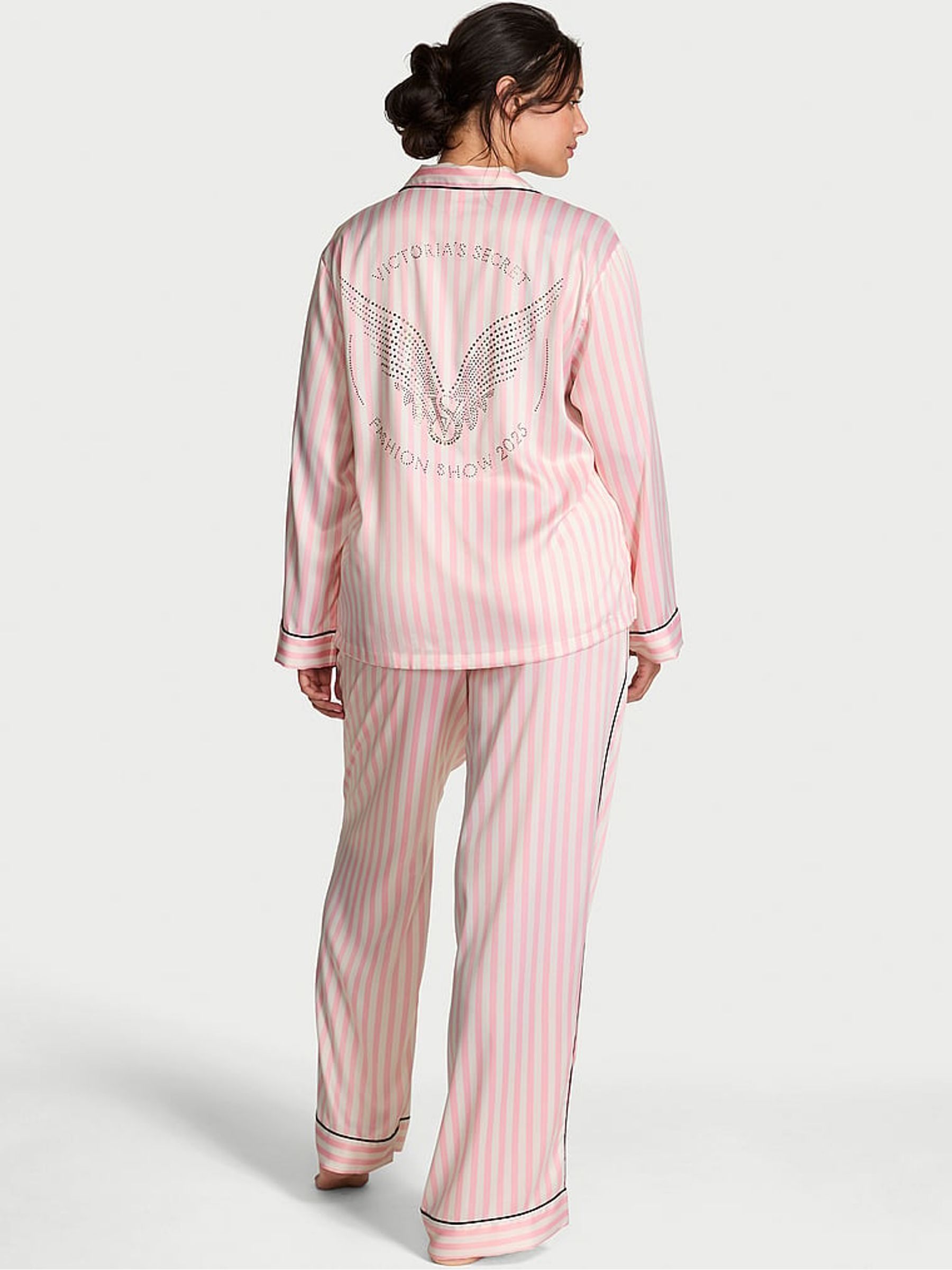 Pink Iconic Stripe Fashion Show Satin Long Pyjamas Set