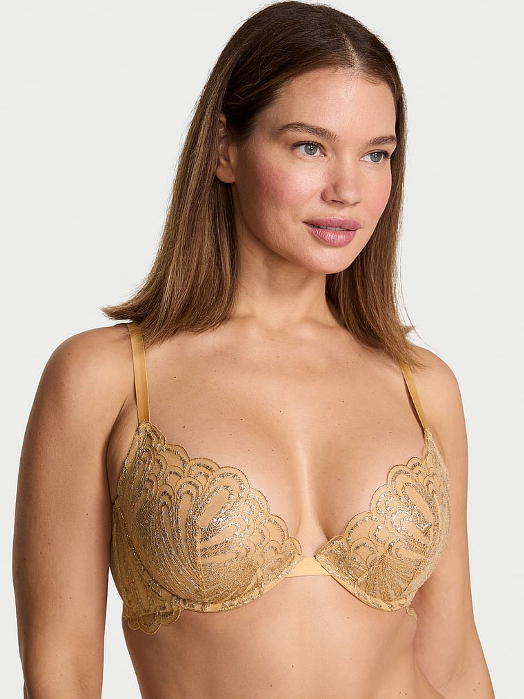 Gold Unlined Demi Showgirl Embroidery Bra - Image 1 of 3