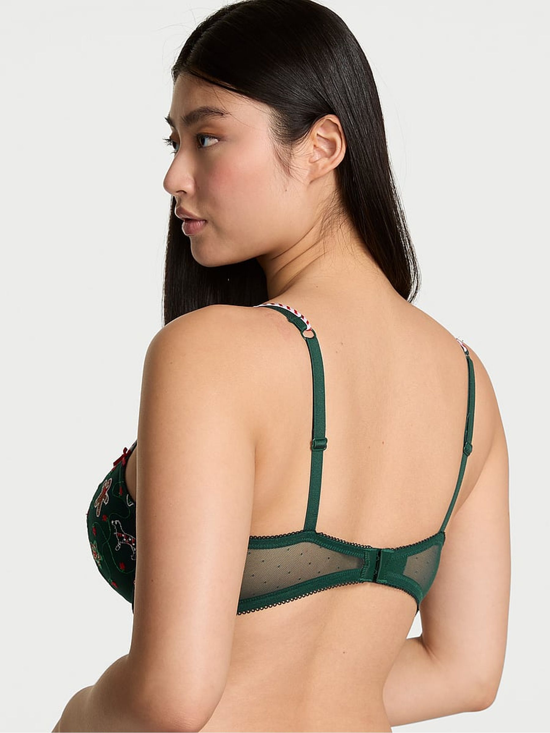 Forest Green Christmas Gingerbread Embroidery Bra - Image 2 of 3 Forest Green Christmas Gingerbread Embroidery Bra - Image 2 of 3