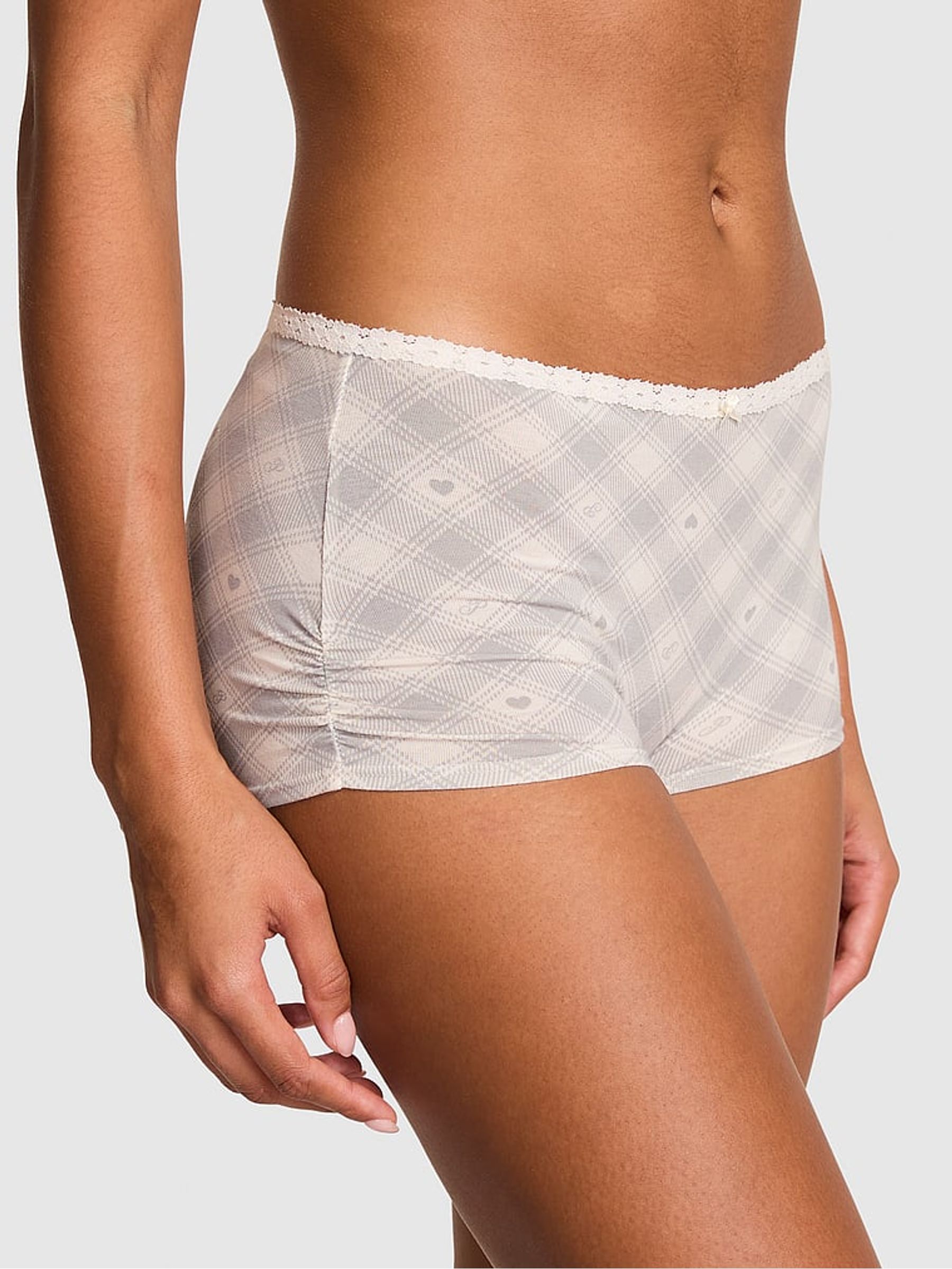 White Tartan Cotton Boyshort Knickers - Image 1 of 2