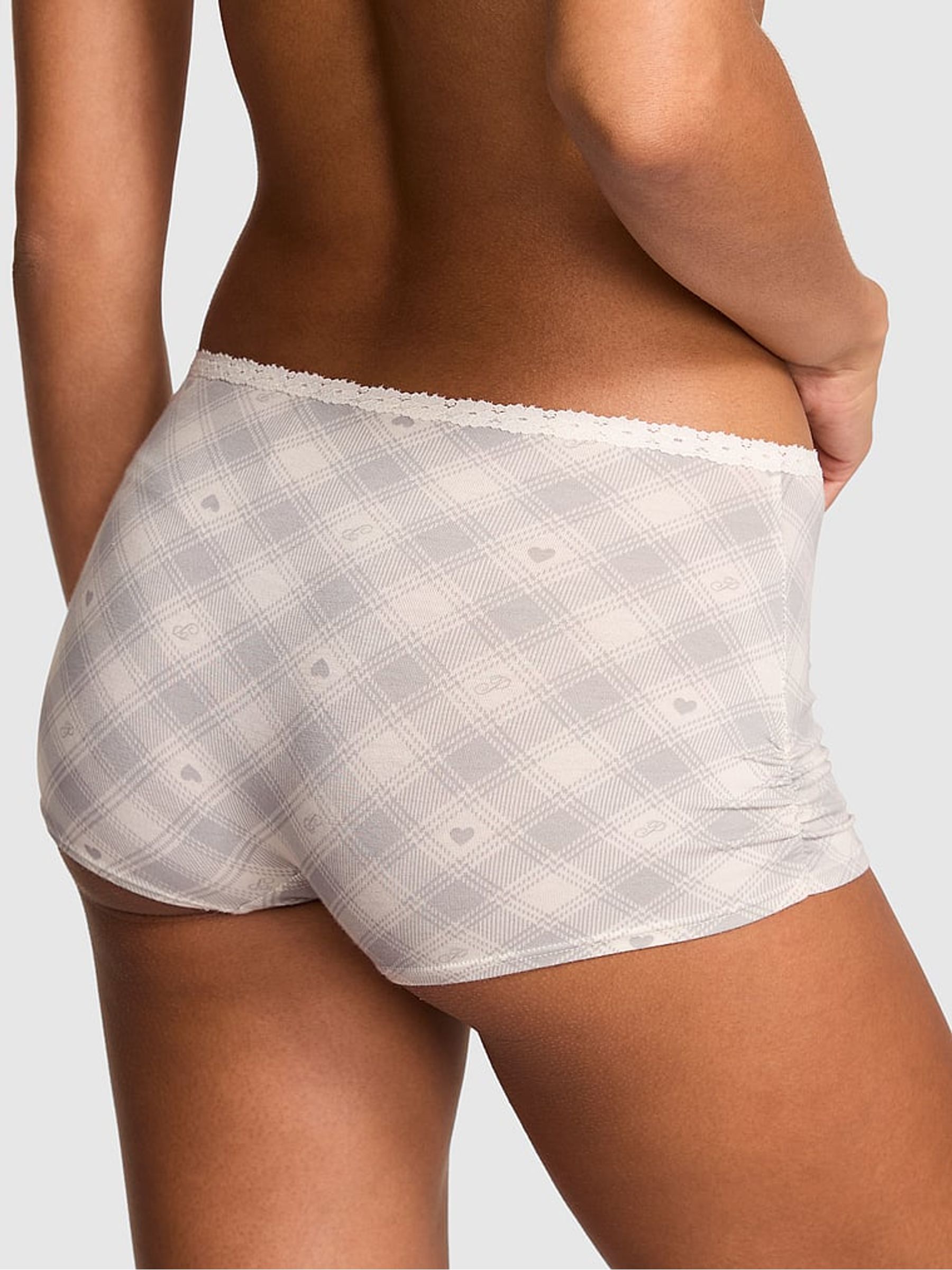White Tartan Cotton Boyshort Knickers - Image 2 of 2