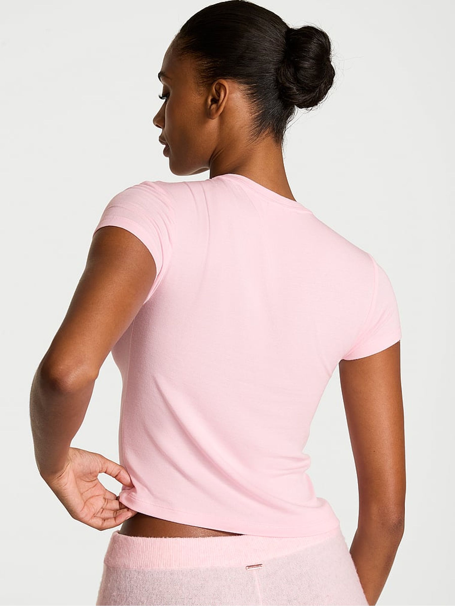 Pretty Blossom Pink Modal Rib Short Sleeve T-Shirt - Image 2 of 2 Pretty Blossom Pink Modal Rib Short Sleeve T-Shirt - Image 2 of 2