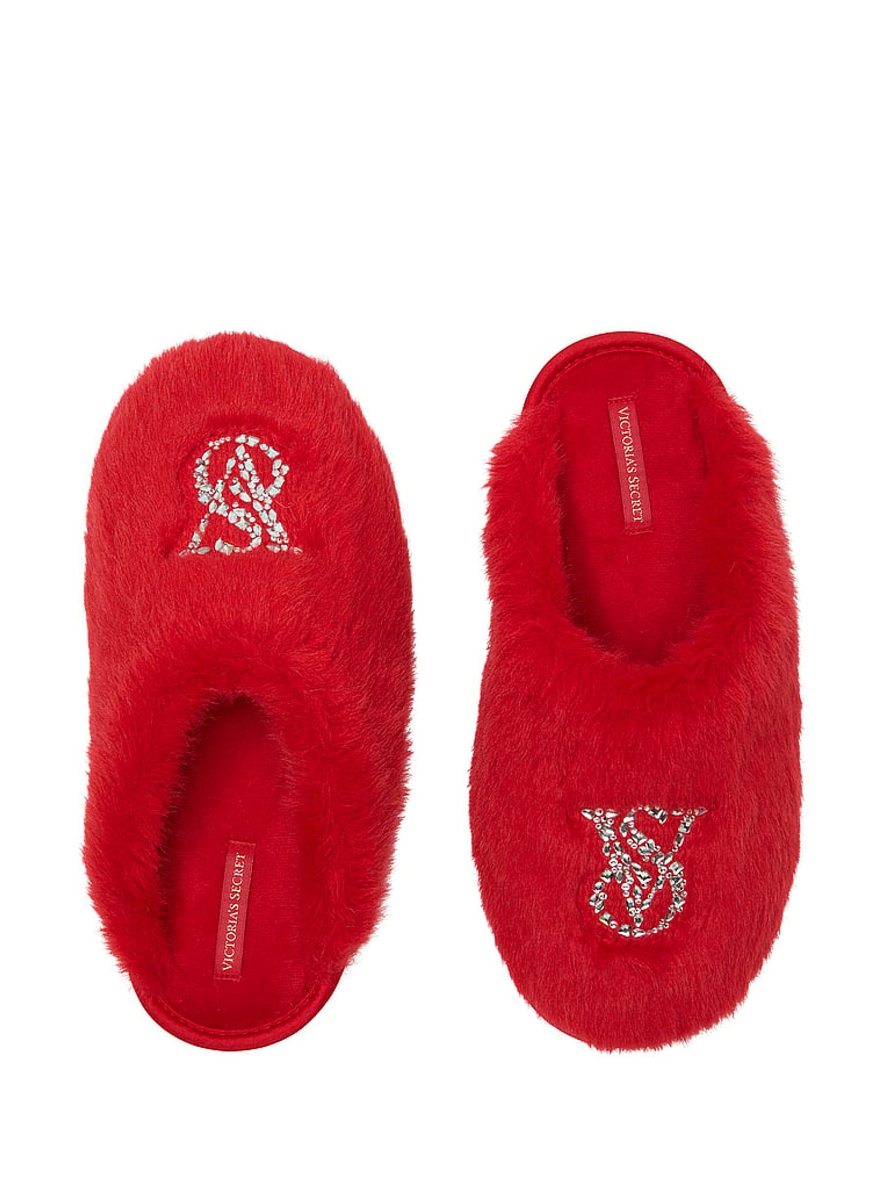 Lipstick Red Closed Toe Faux Fur Slippers - Image 1 of 2