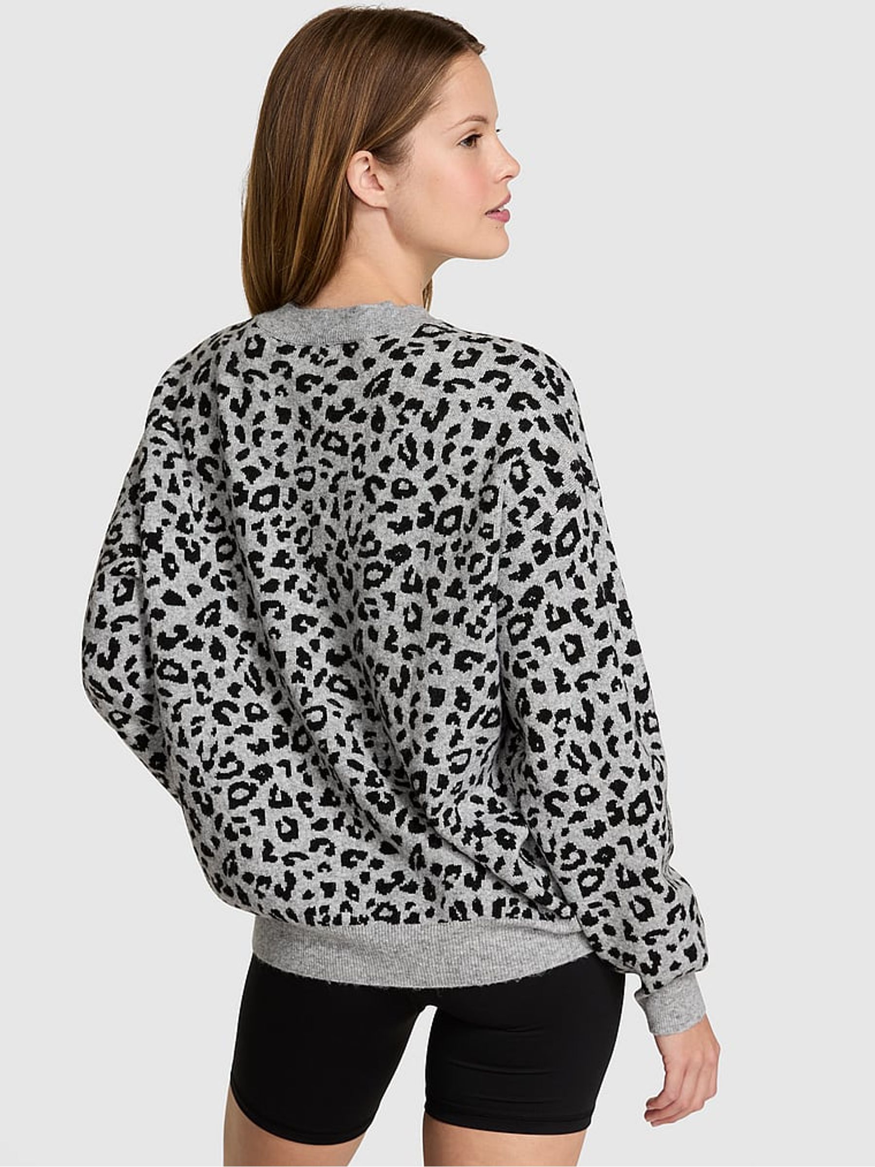 Medium Heather Grey Leopard Knitted Sweatshirt - Image 2 of 3