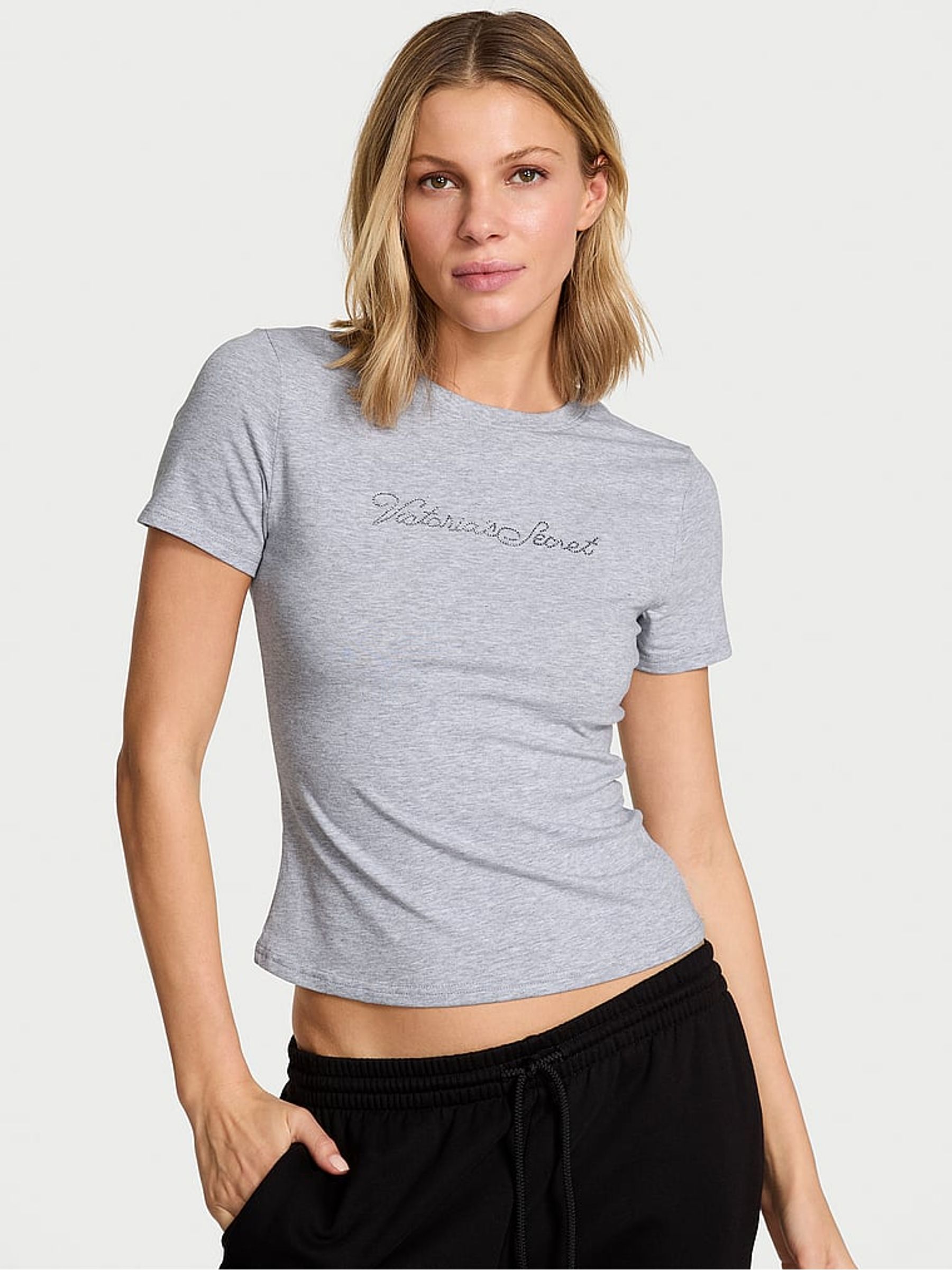 Medium Heather Grey Fashion Show Cropped T-Shirt - Image 1 of 3