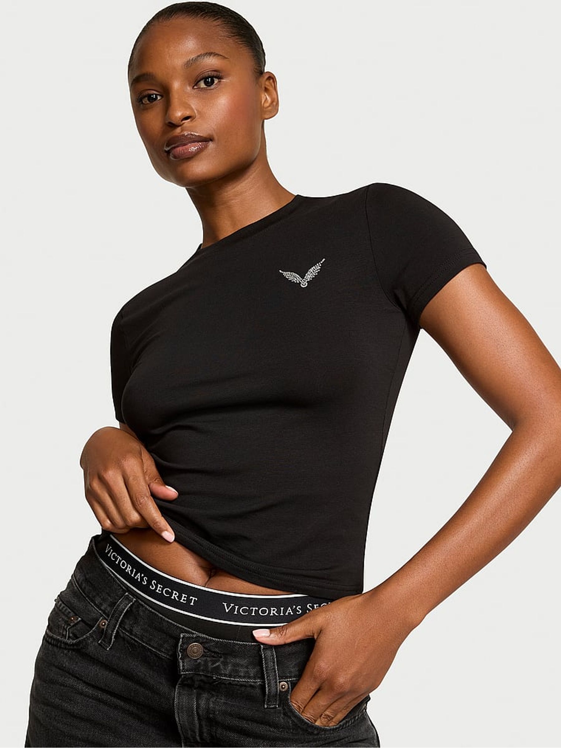 Pure Black Fashion Show Cropped T-Shirt | Victoria's Secret UK