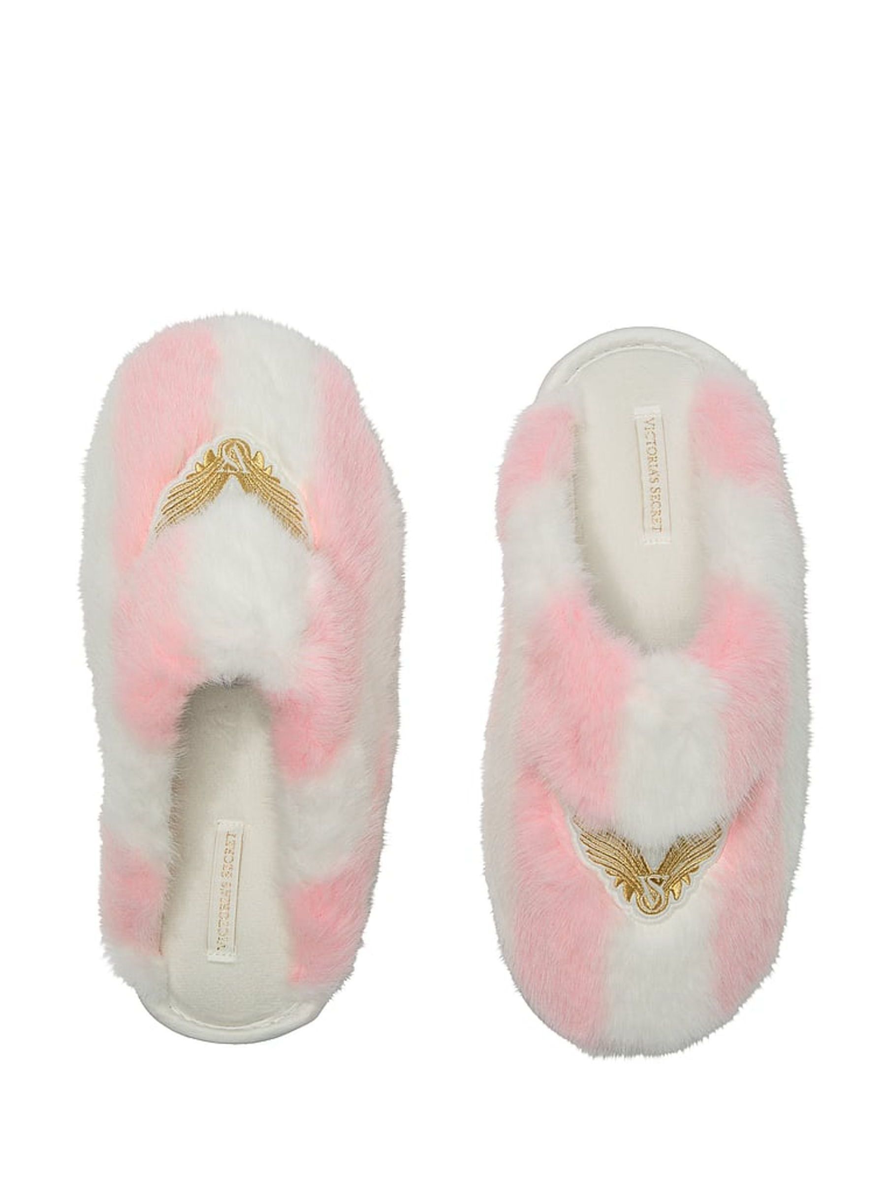 Pink Iconic Stripe Angel Wings Closed Toe Faux Fur Slippers - Image 1 of 3