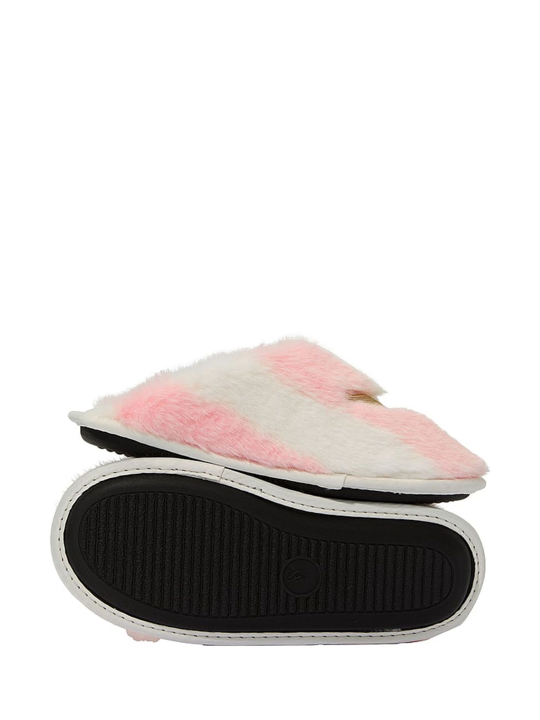 Pink Iconic Stripe Angel Wings Closed Toe Faux Fur Slippers - Image 2 of 3
