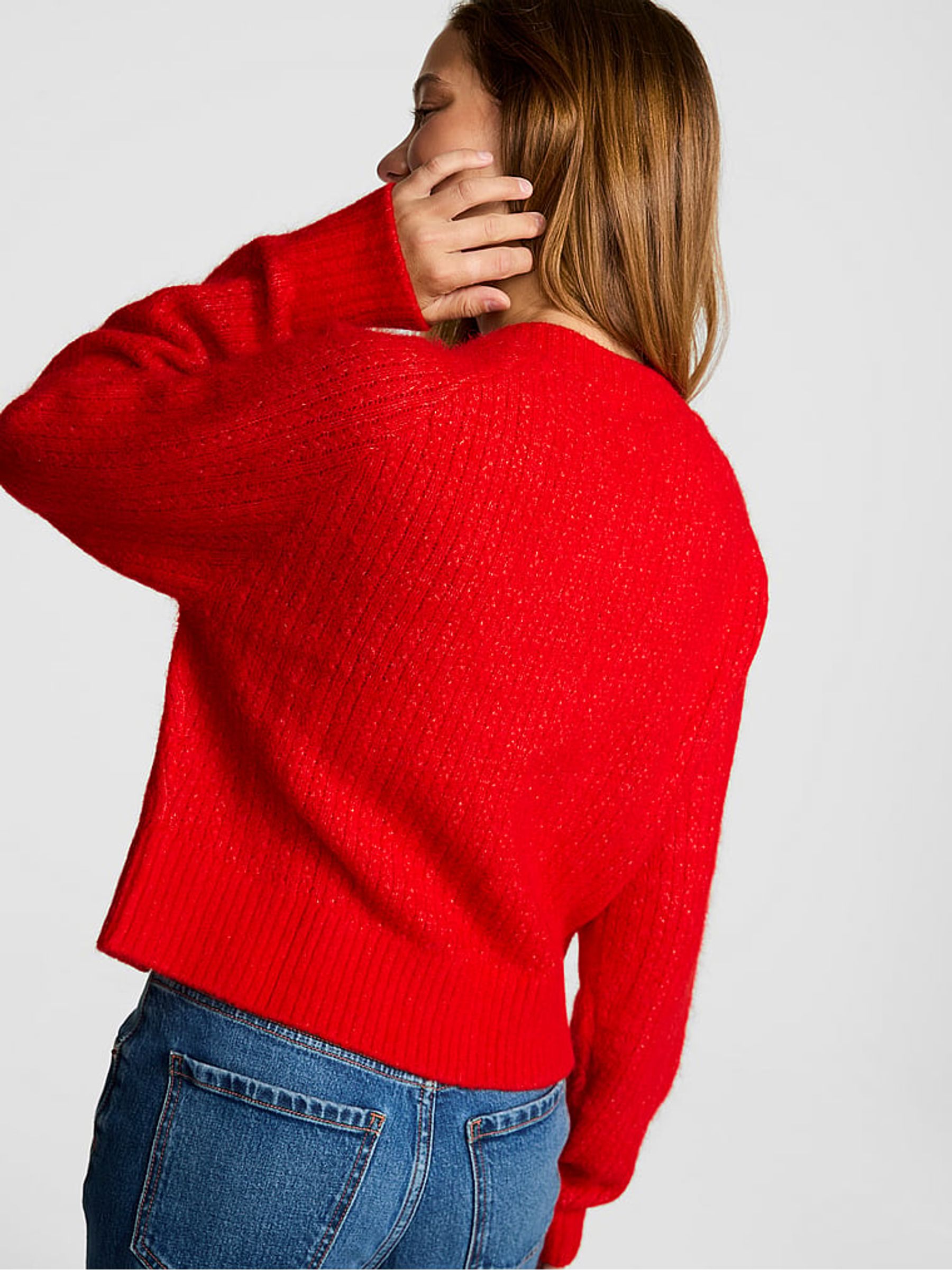 Bright Vermillion Red Knit Cardigan - Image 2 of 2