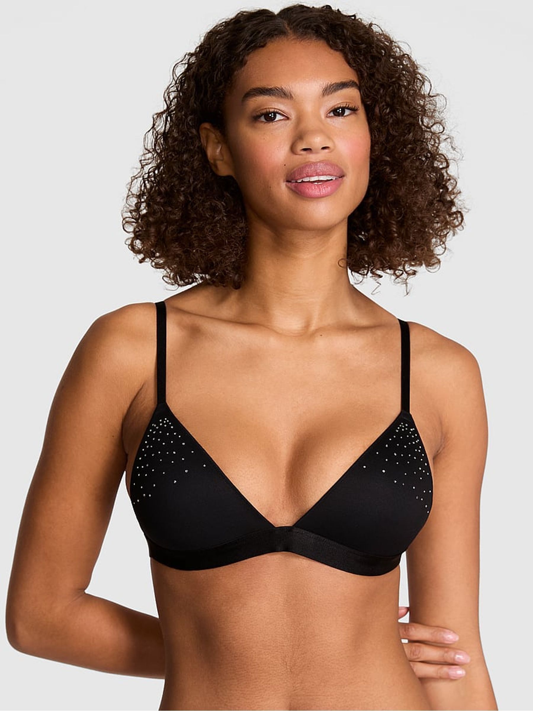 Black Push Up Mesh Diamonte Bralette - Image 1 of 2