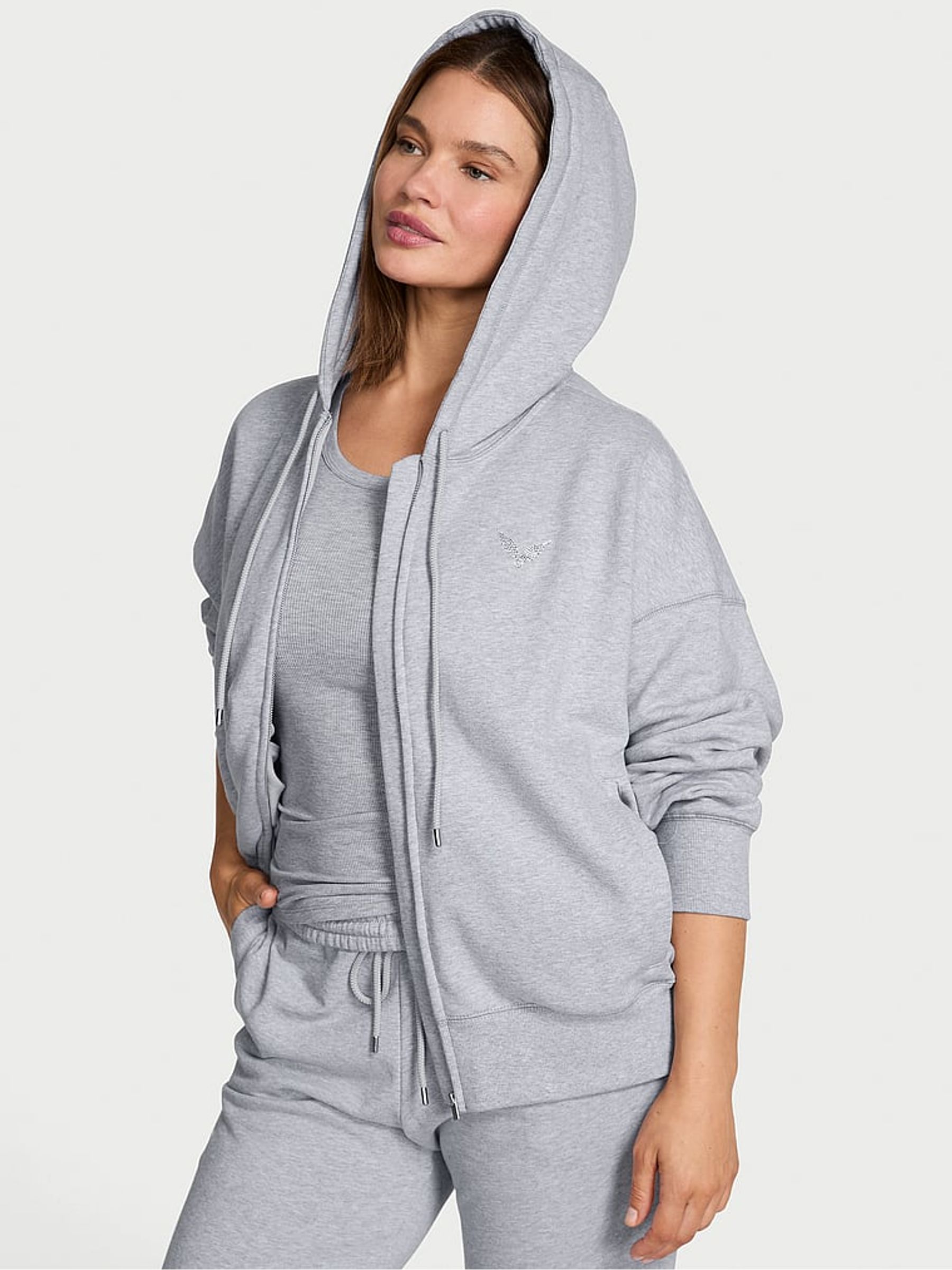 Medium Heather Grey Angel Fleece Full Zip Hoodie | Victoria's