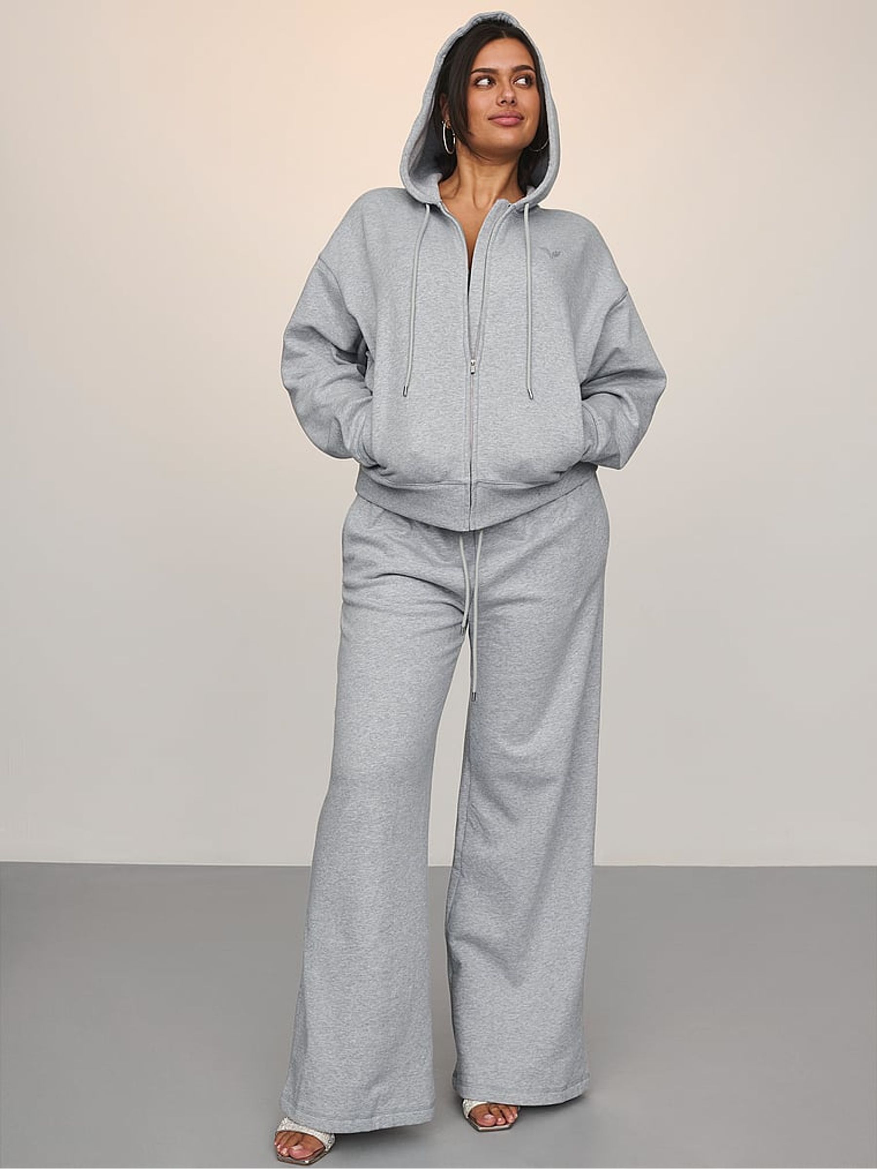 Medium Heather Grey Angel Fleece Full Zip Hoodie | Victoria