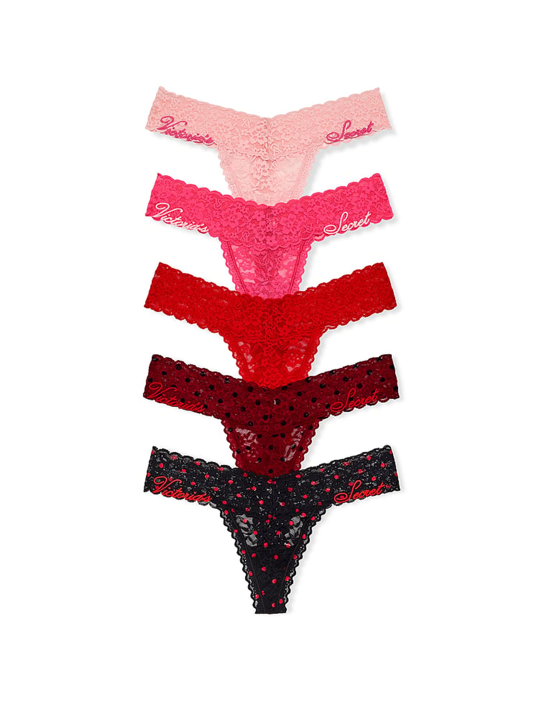 Pink/Red/Black Thong 5 Pack Knickers - Image 1 of 1