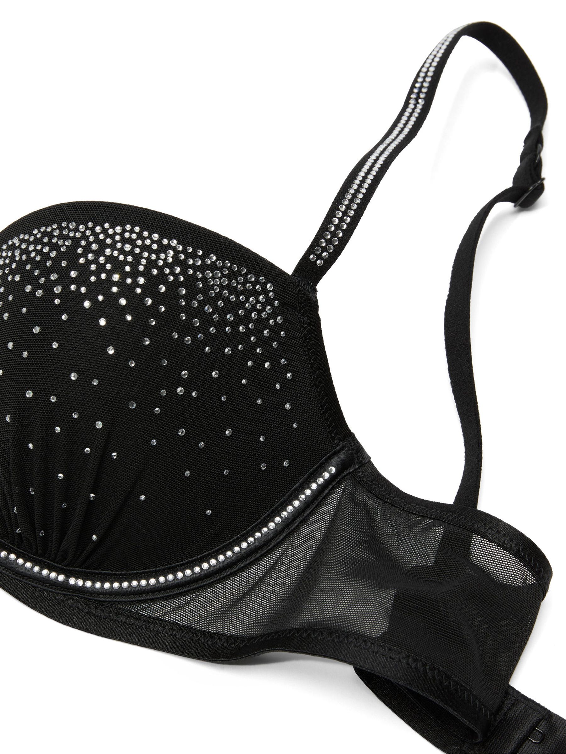 Black Push Up Mesh Diamonte Bra - Image 2 of 2