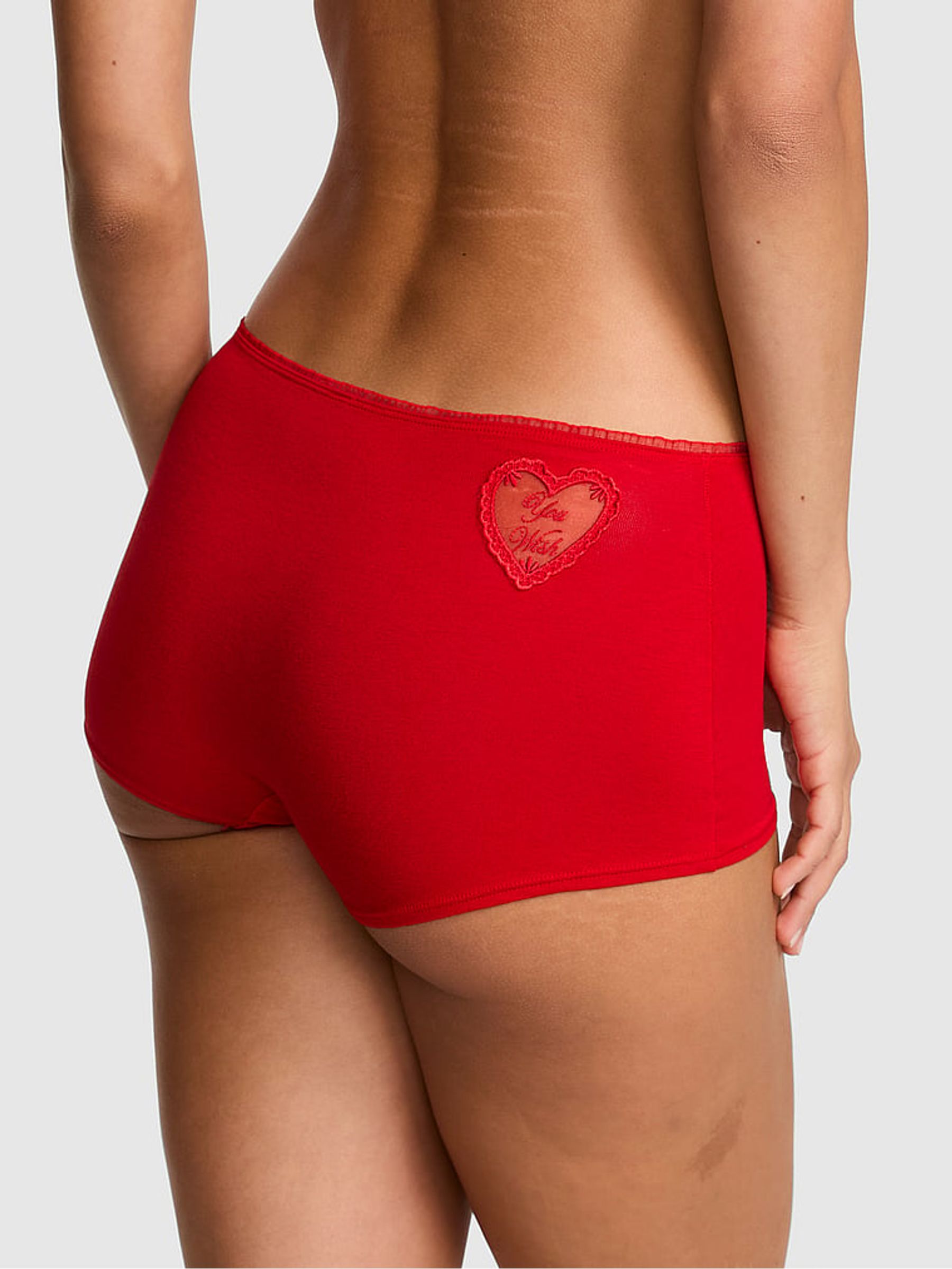 Bright Vermillion Red Heart Mesh Print Short Cotton Knickers - Image 2 of 2