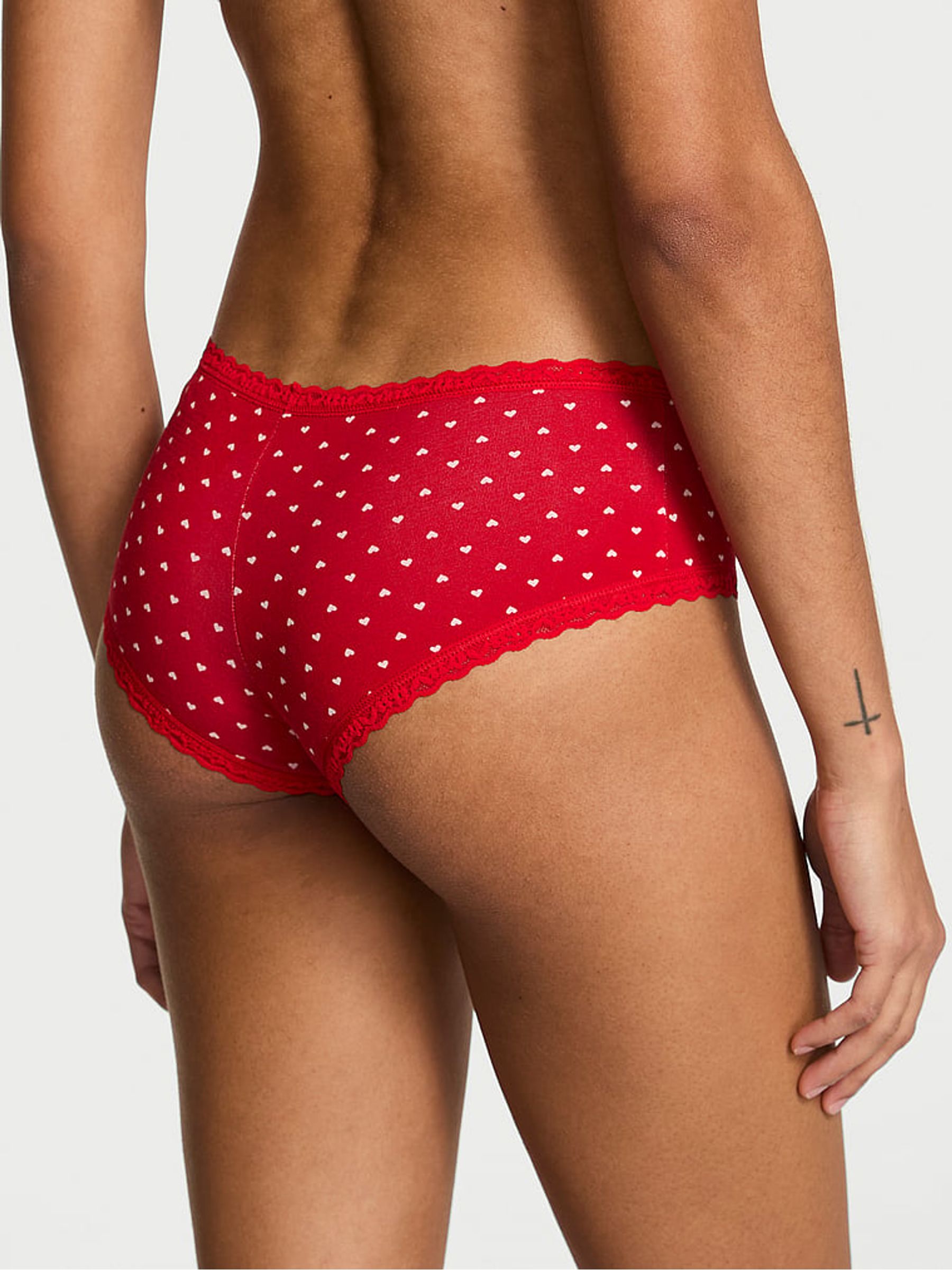 Lipstick Red Hearts Cheeky Cotton Lace Trim Knickers - Image 2 of 2