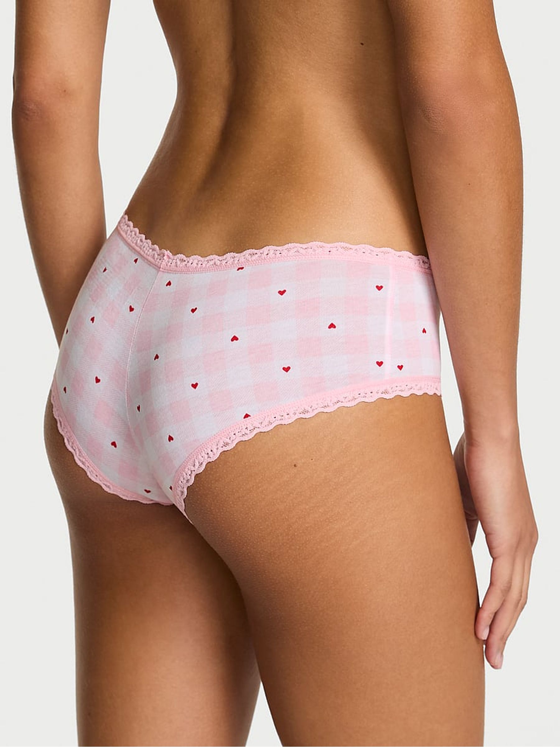 Pretty Blossom Pink Gingham Heart Cheeky Cotton Lace Trim Knickers - Image 2 of 2