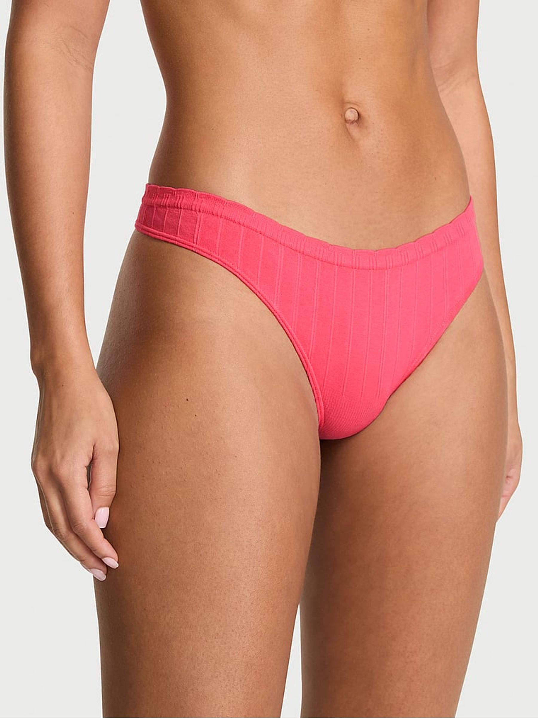 Poppy Pink Thong Cotton Rib Knickers - Image 1 of 2