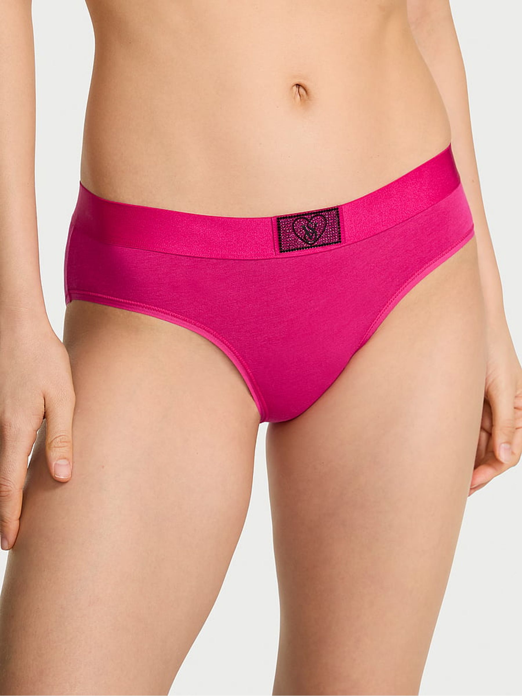 Pop Pink Hipster Logo Cotton Heart Shine Patch Knickers - Image 1 of 2