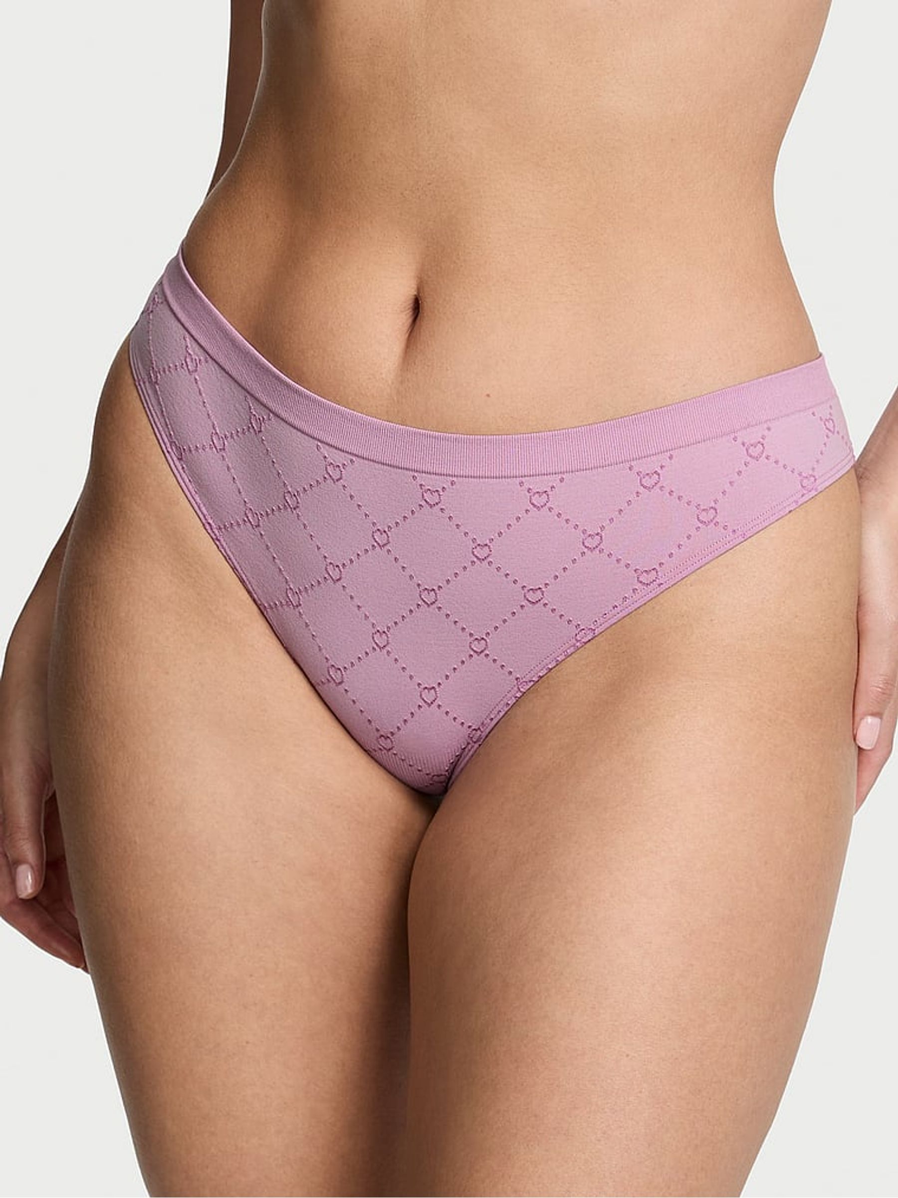 Bikini Purple Thong Quilted Heart Knickers - Image 1 of 2 Bikini Purple Thong Quilted Heart Knickers - Image 1 of 2