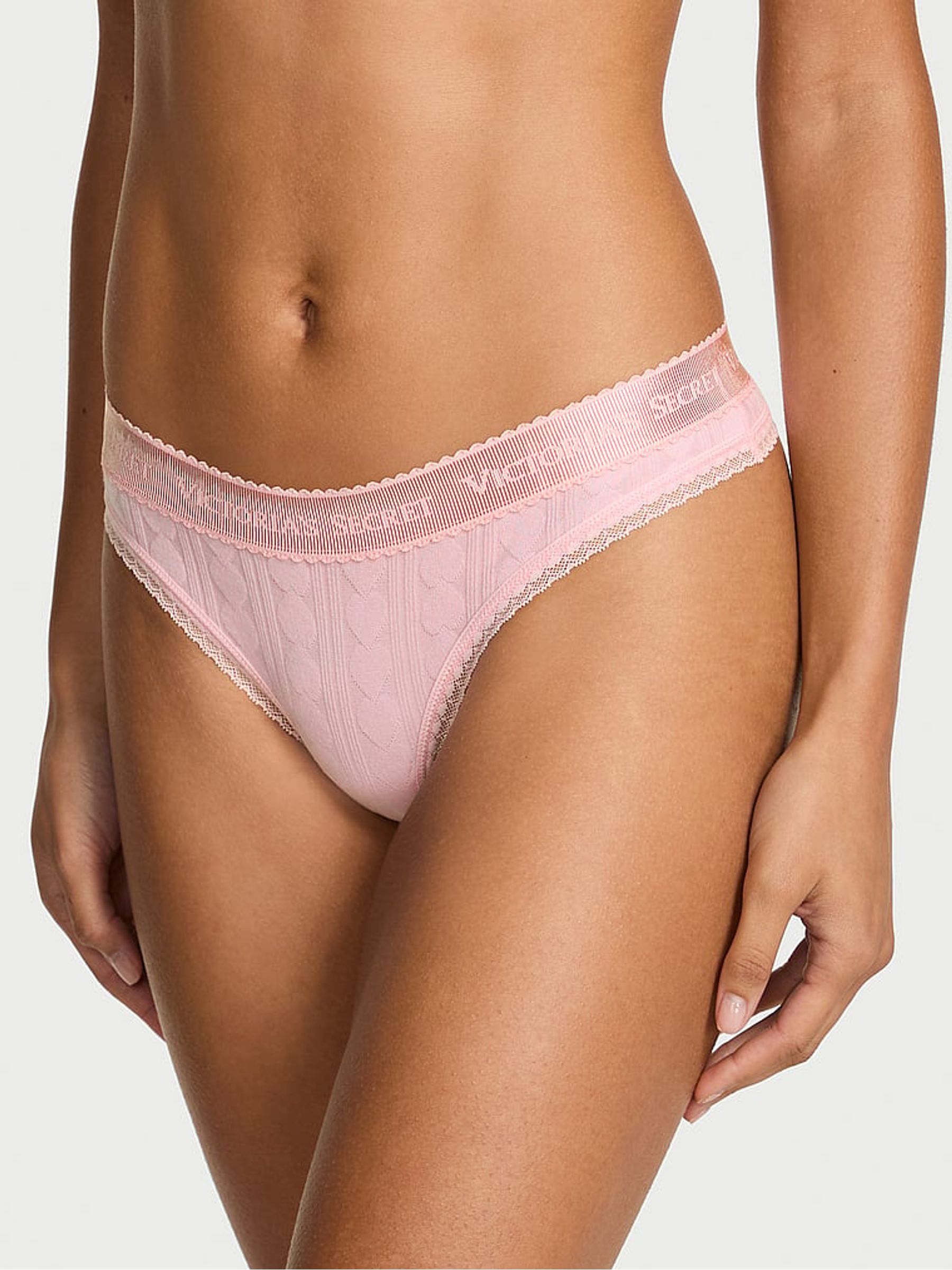 Pretty Blossom Pink Thong Logo Heart Pointelle Knickers - Image 1 of 2