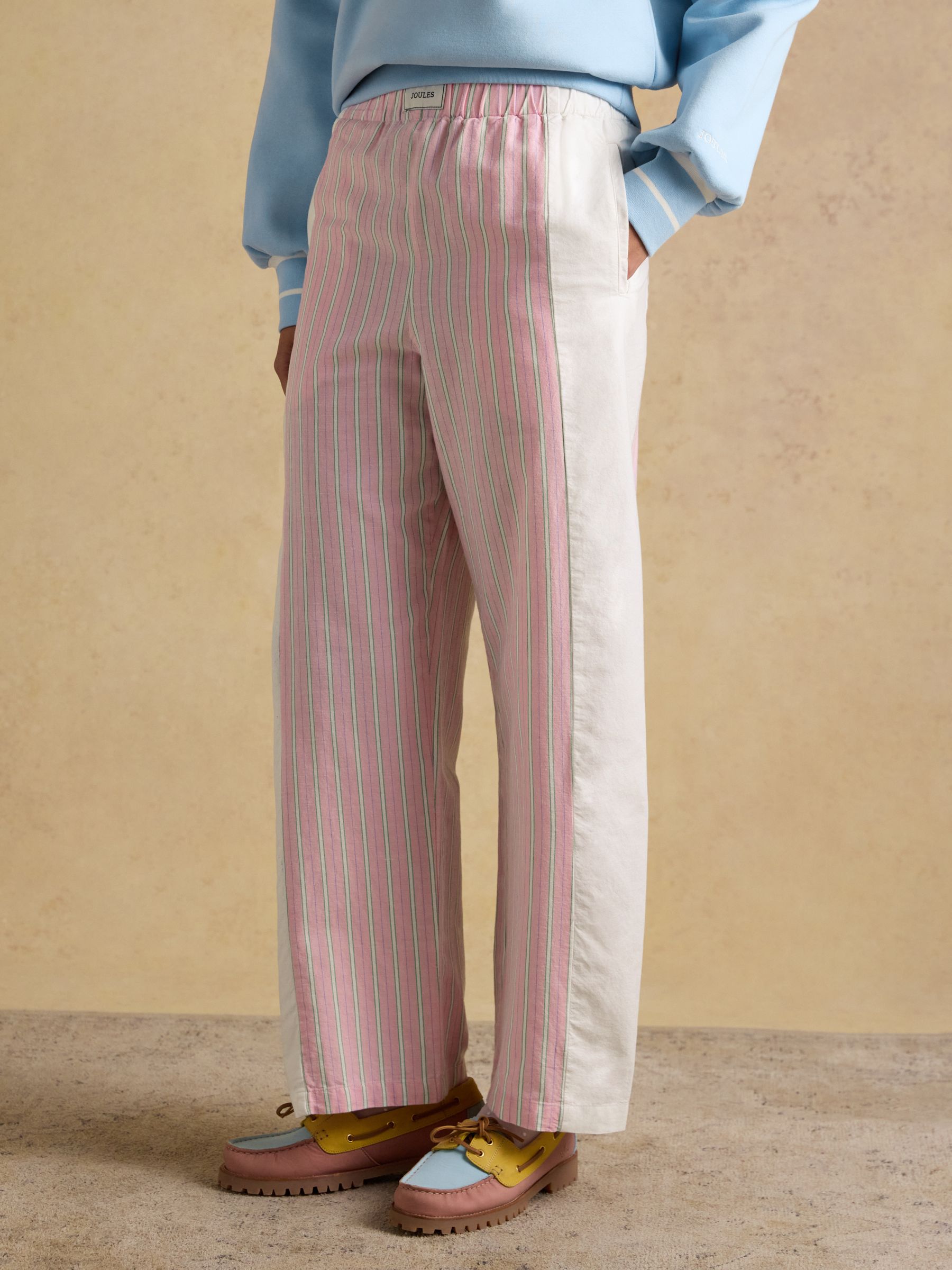 Hallie Pink Stripe Pull On Cotton Trousers - Image 1 of 6 Hallie Pink Stripe Pull On Cotton Trousers - Image 1 of 6