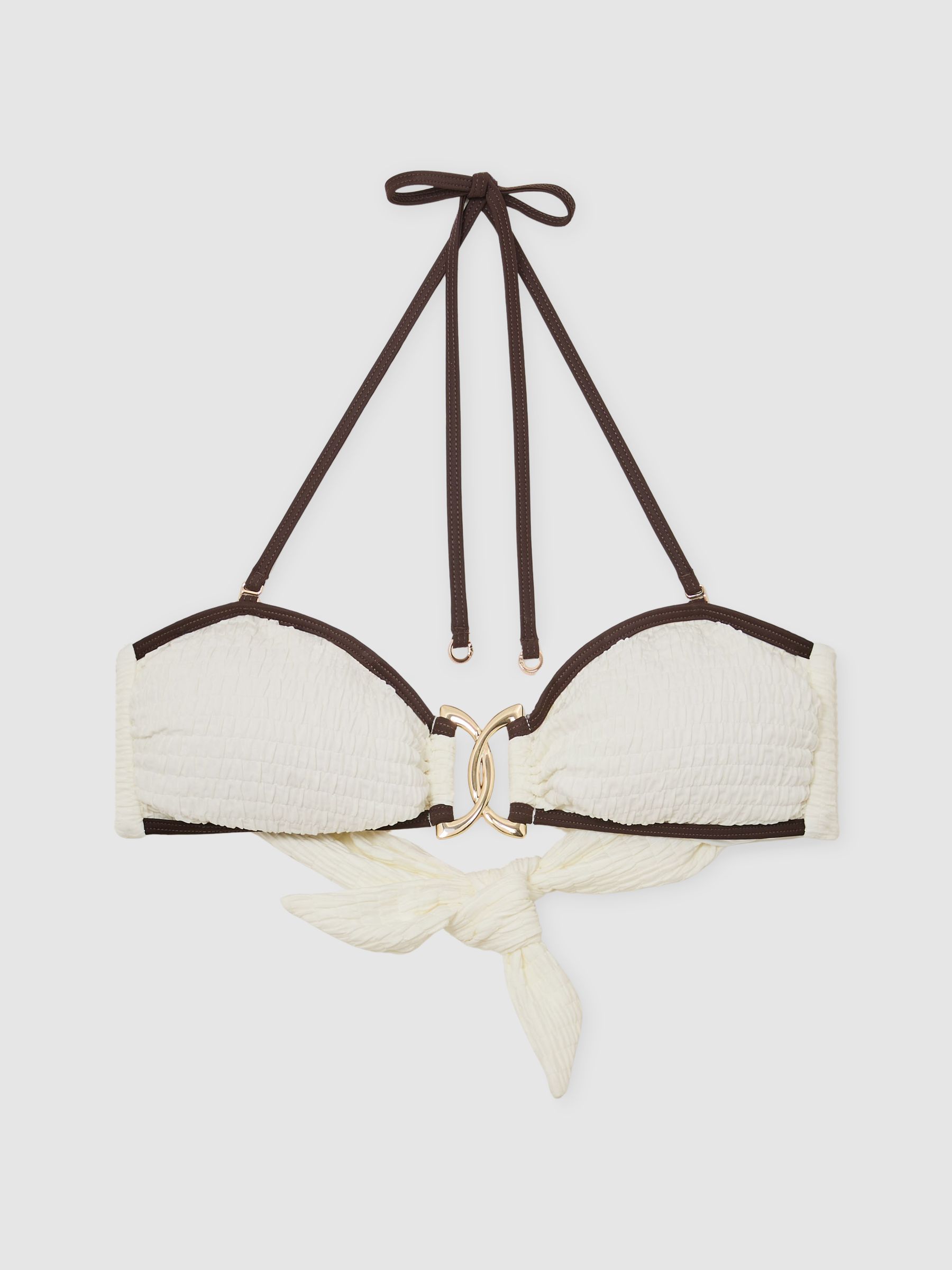 Tipped Bandeau Shirred Bikini Top in Ivory/Chocolate - Image 2 of 7 Tipped Bandeau Shirred Bikini Top in Ivory/Chocolate - Image 2 of 7